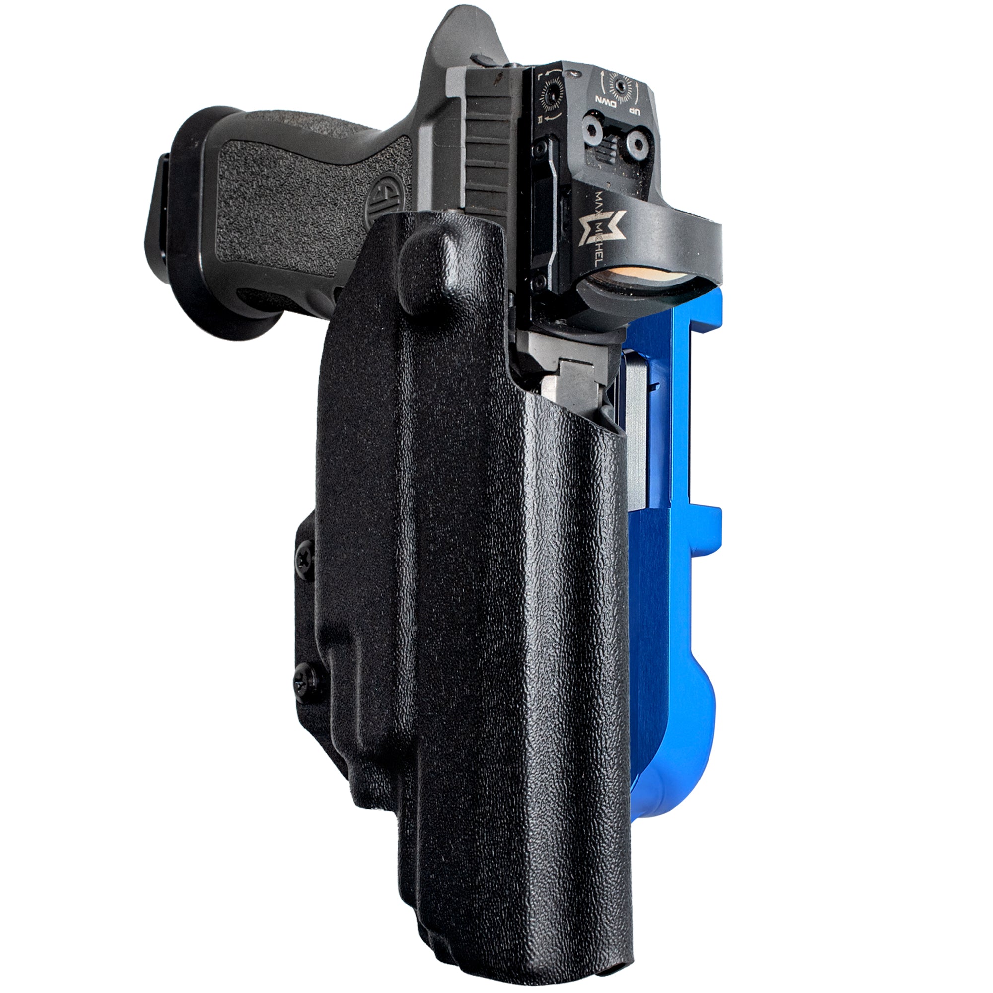 Sig P320 FS w TLR-7A/TLR-8A IDPA Quick Mount Holster with Blue Belt Attachment, Black Holster Shell