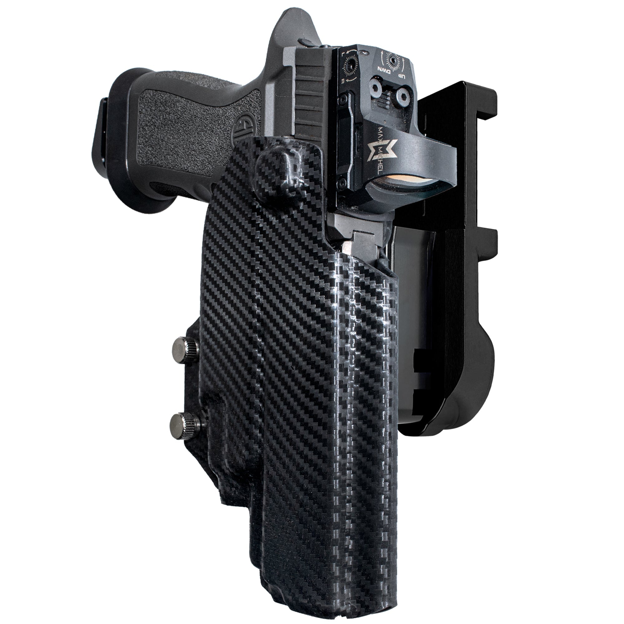 Sig P320 FS w TLR-7A/TLR-8A IPSC/USPA Quick Mount Holster with Black Belt Attachment, Carbon Fiber Holster Shell