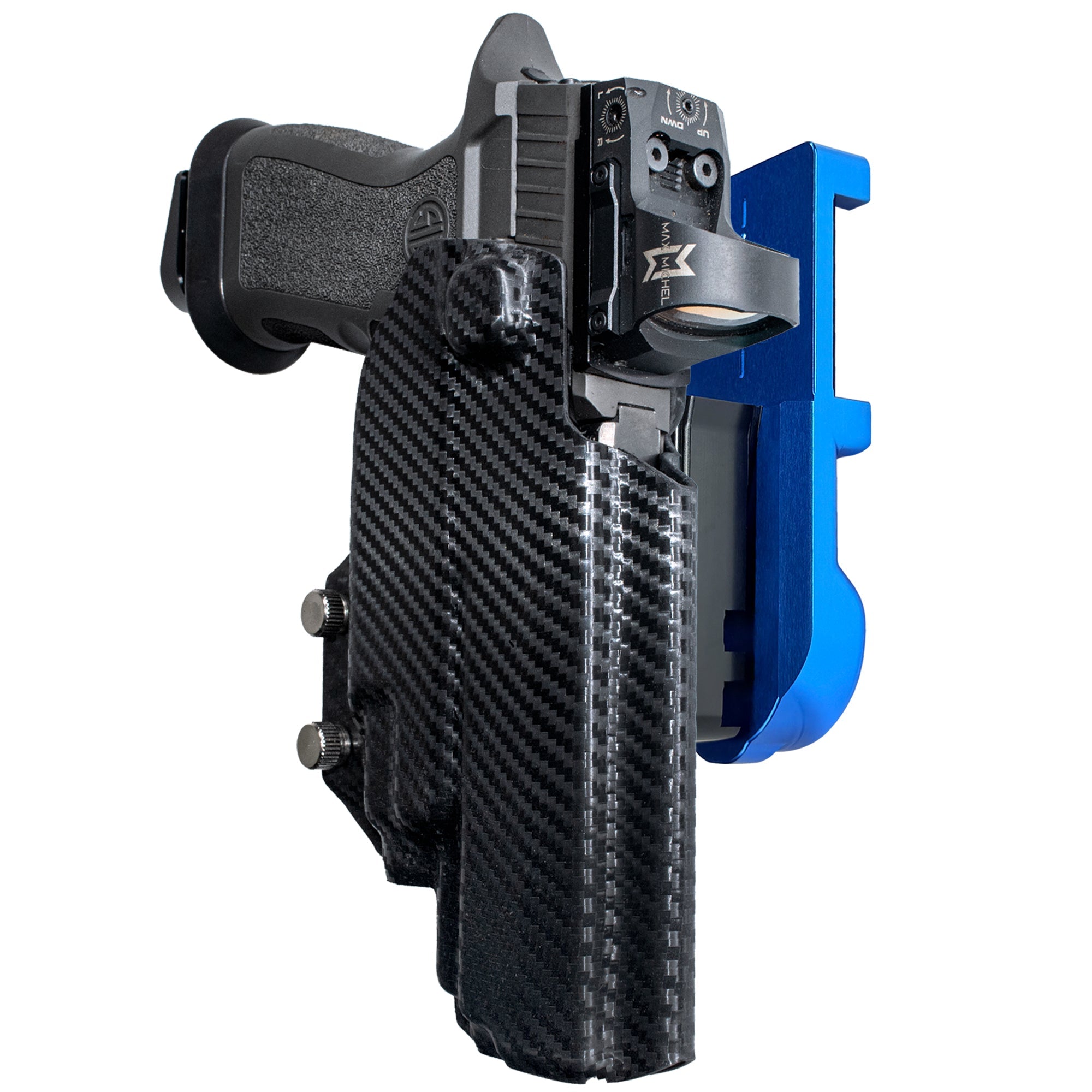 Sig P320 FS w TLR-7A/TLR-8A IPSC/USPA Quick Mount Holster with Blue Belt Attachment, Carbon Fiber Holster Shell