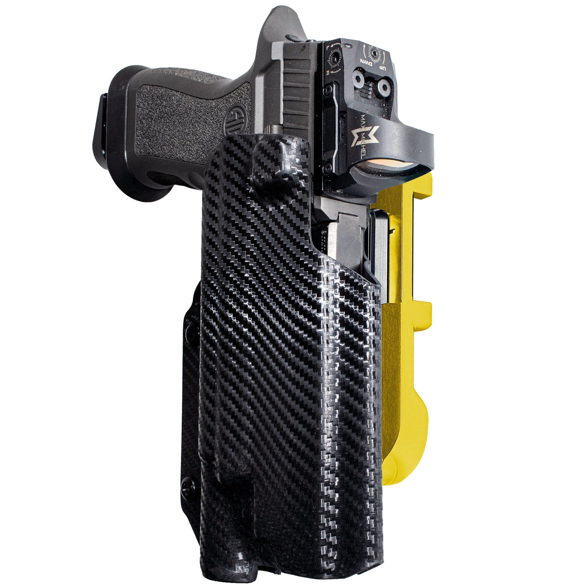 Sig P320 FS w X300U-A IDPA Quick Mount Holster with 24K Gold Belt Attachment, Carbon Fiber Holster Shell