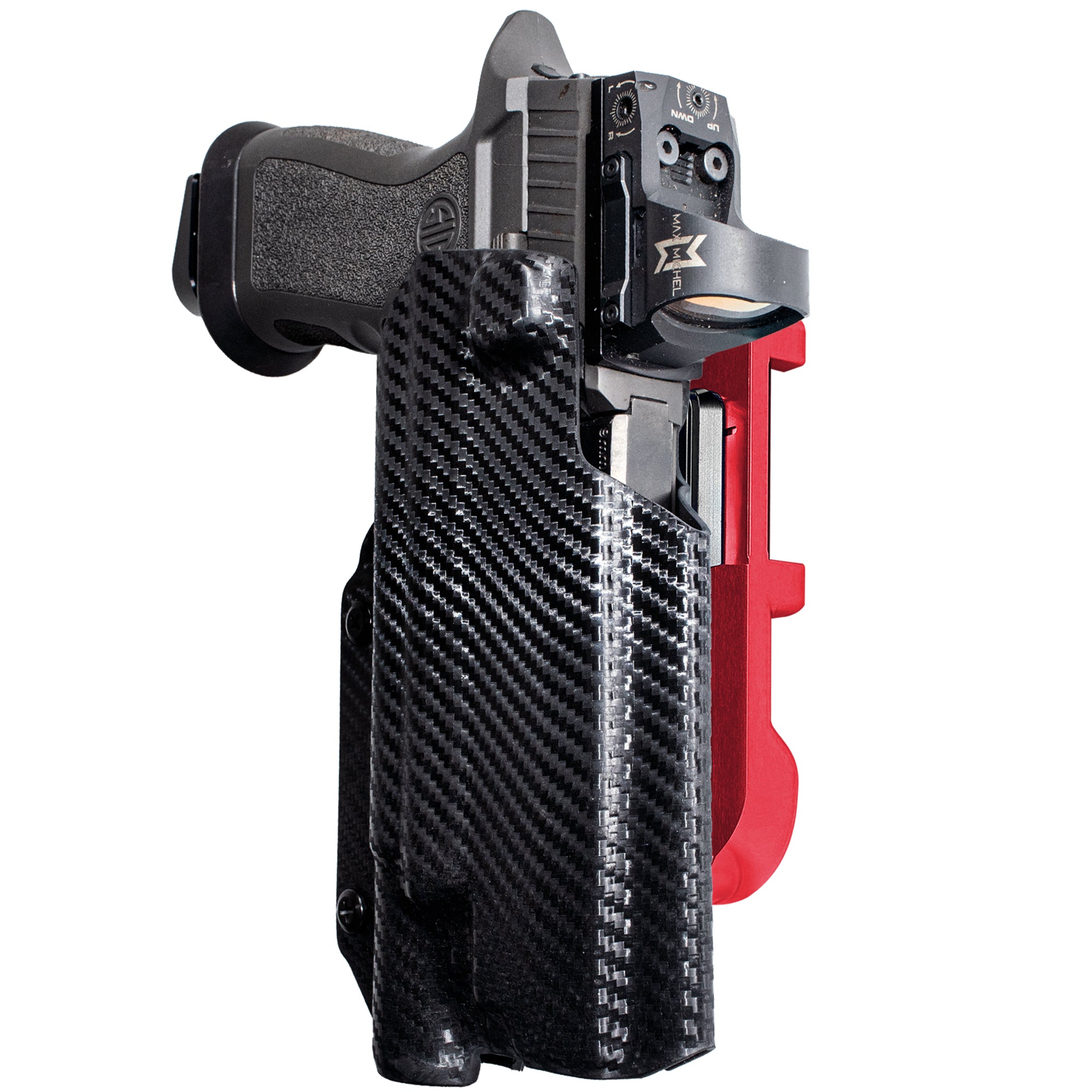 Sig P320 FS w X300U-A IDPA Quick Mount Holster with Red Belt Attachment, Carbon Fiber Holster Shell
