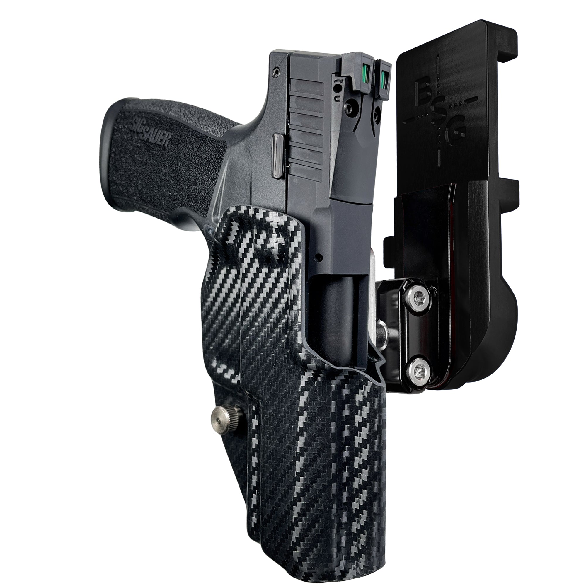 Sig Sauer P322 IPSC/USPA Quick Mount Ball Joint Holster with Black Belt Attachment, Carbon Fiber Holster Shell