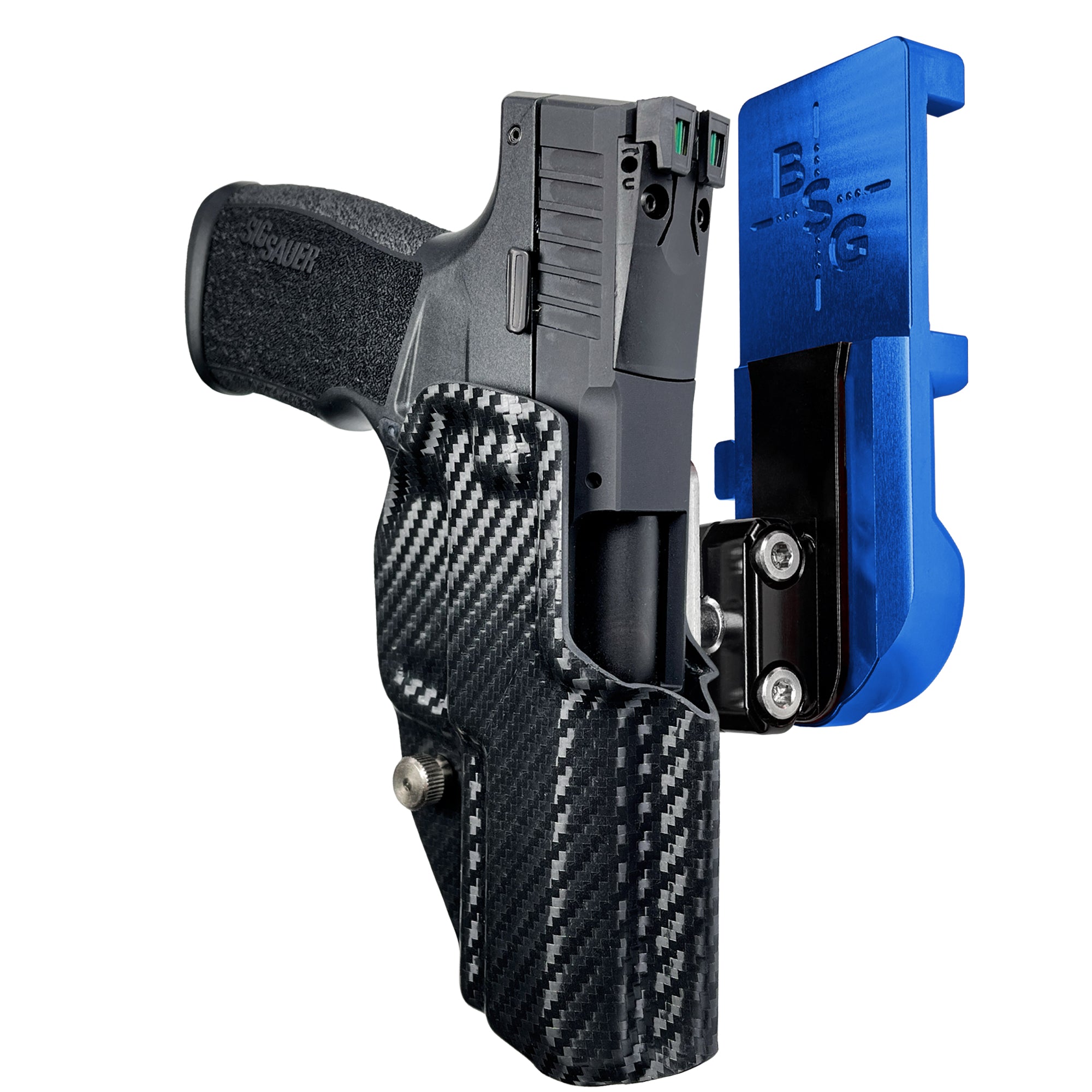 Sig Sauer P322 IPSC/USPA Quick Mount Ball Joint Holster with Blue Belt Attachment, Carbon Fiber Holster Shell
