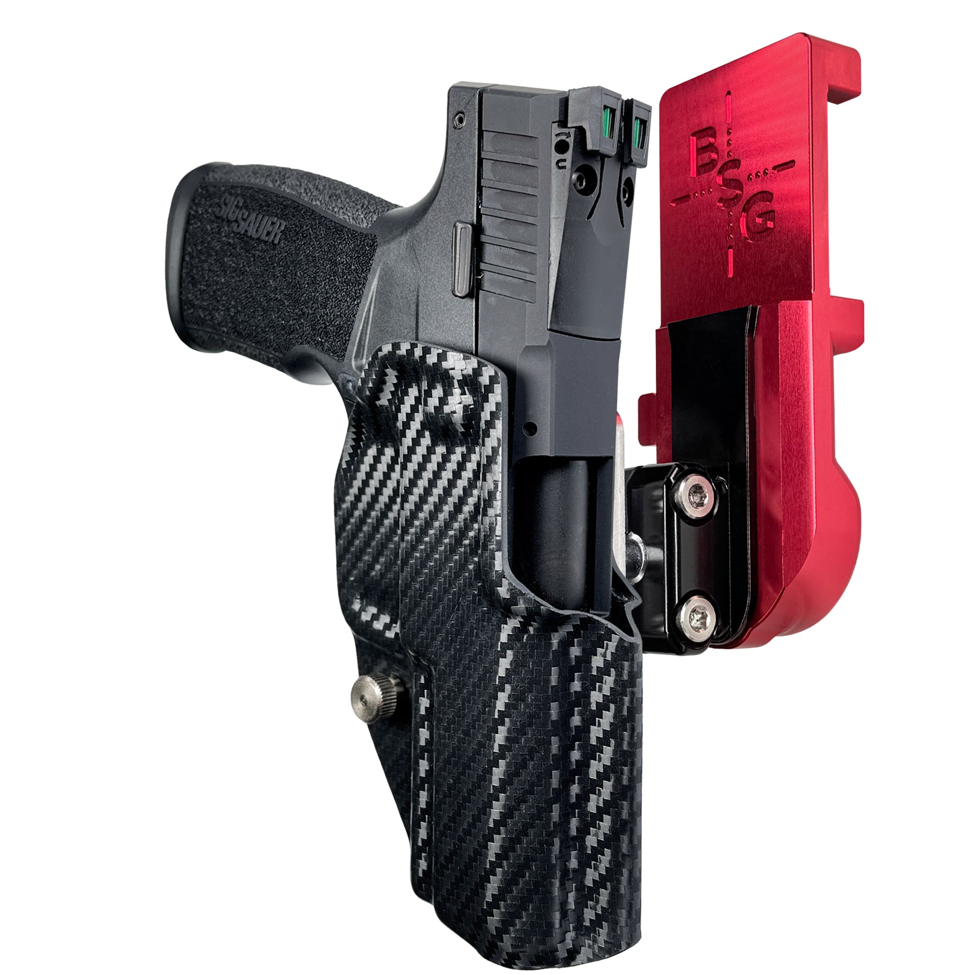 Sig Sauer P322 IPSC/USPA Quick Mount Ball Joint Holster with Red Belt Attachment, Carbon Fiber Holster Shell