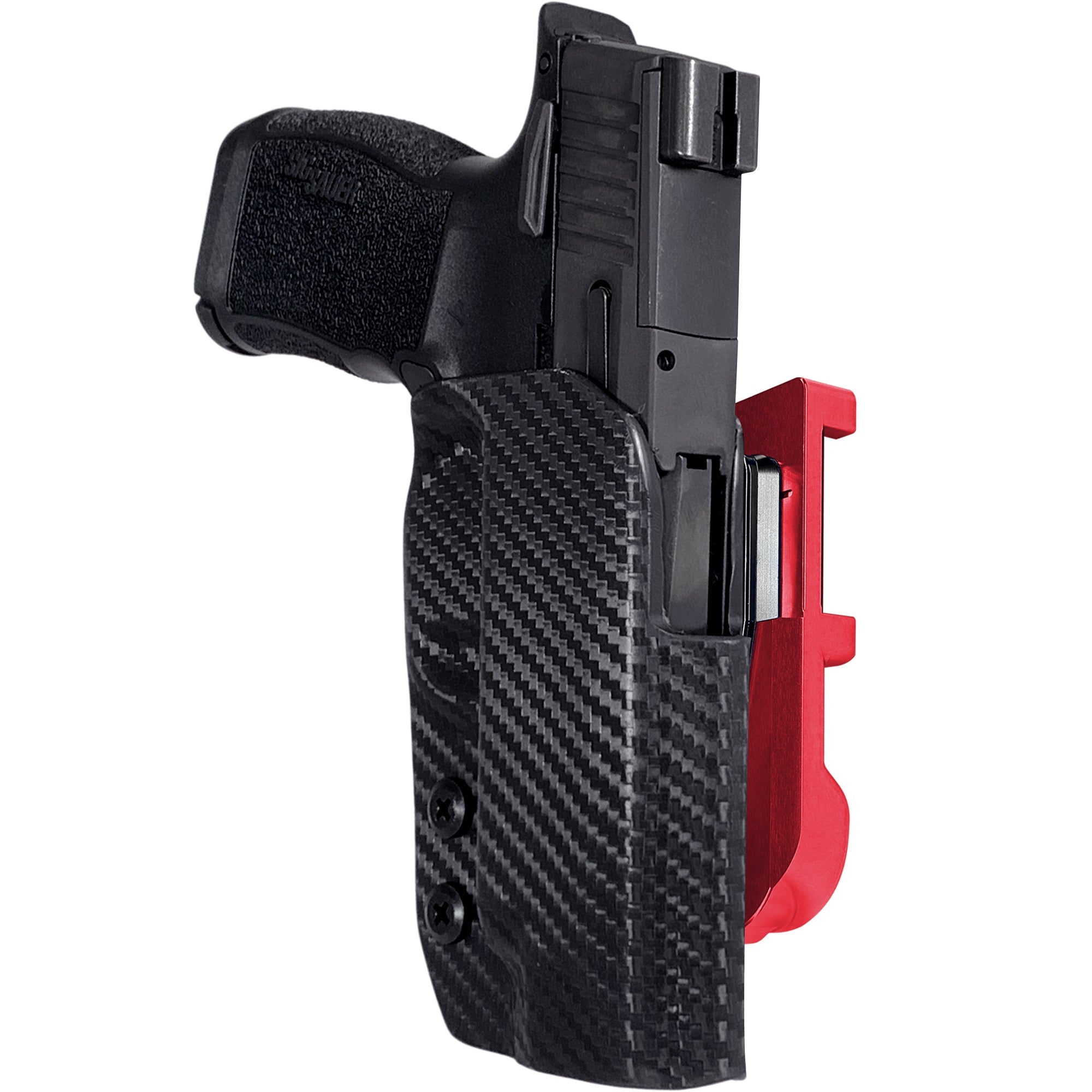 Sig Sauer P365 XL IDPA Quick Mount Holster with Red Belt Attachment, Carbon Fiber Holster Shell