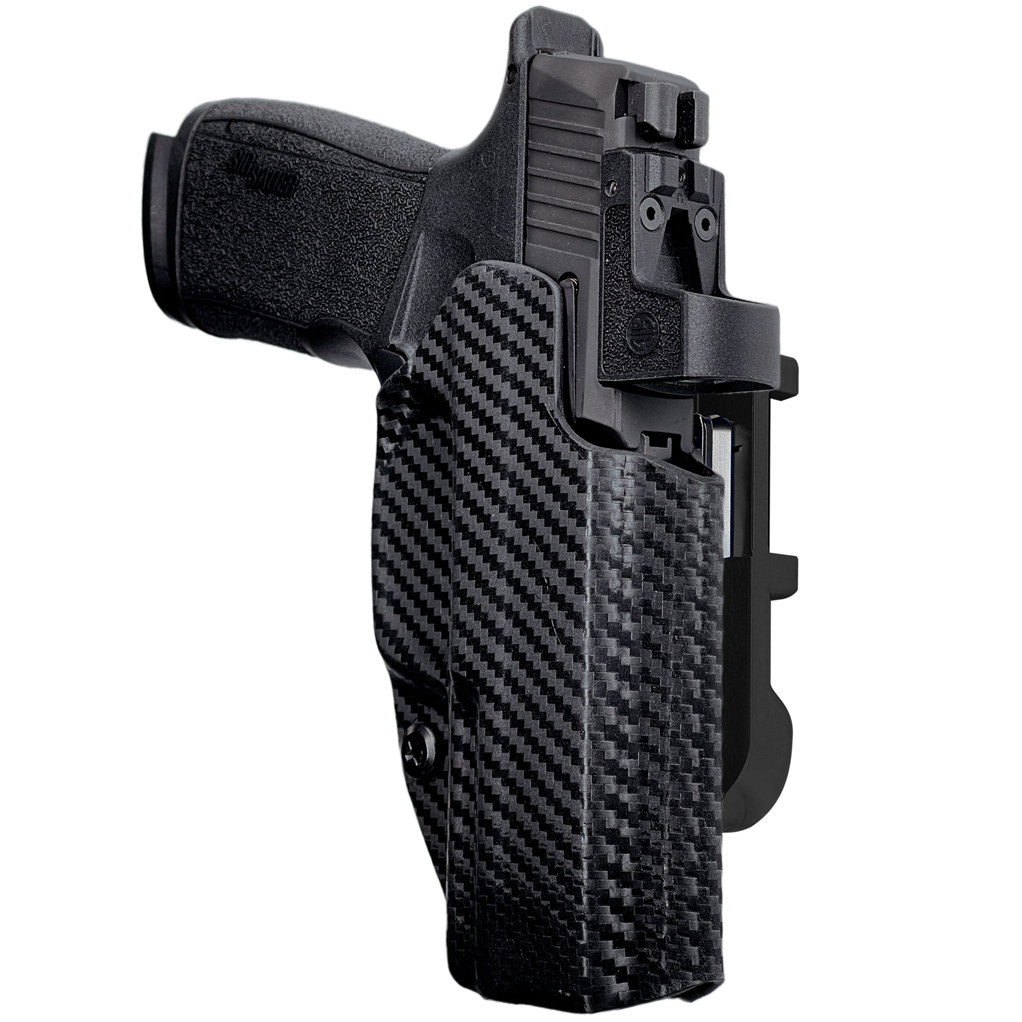Sig P365 XMACRO IDPA Quick Mount Holster with Black Belt Attachment, Carbon Fiber Holster Shell