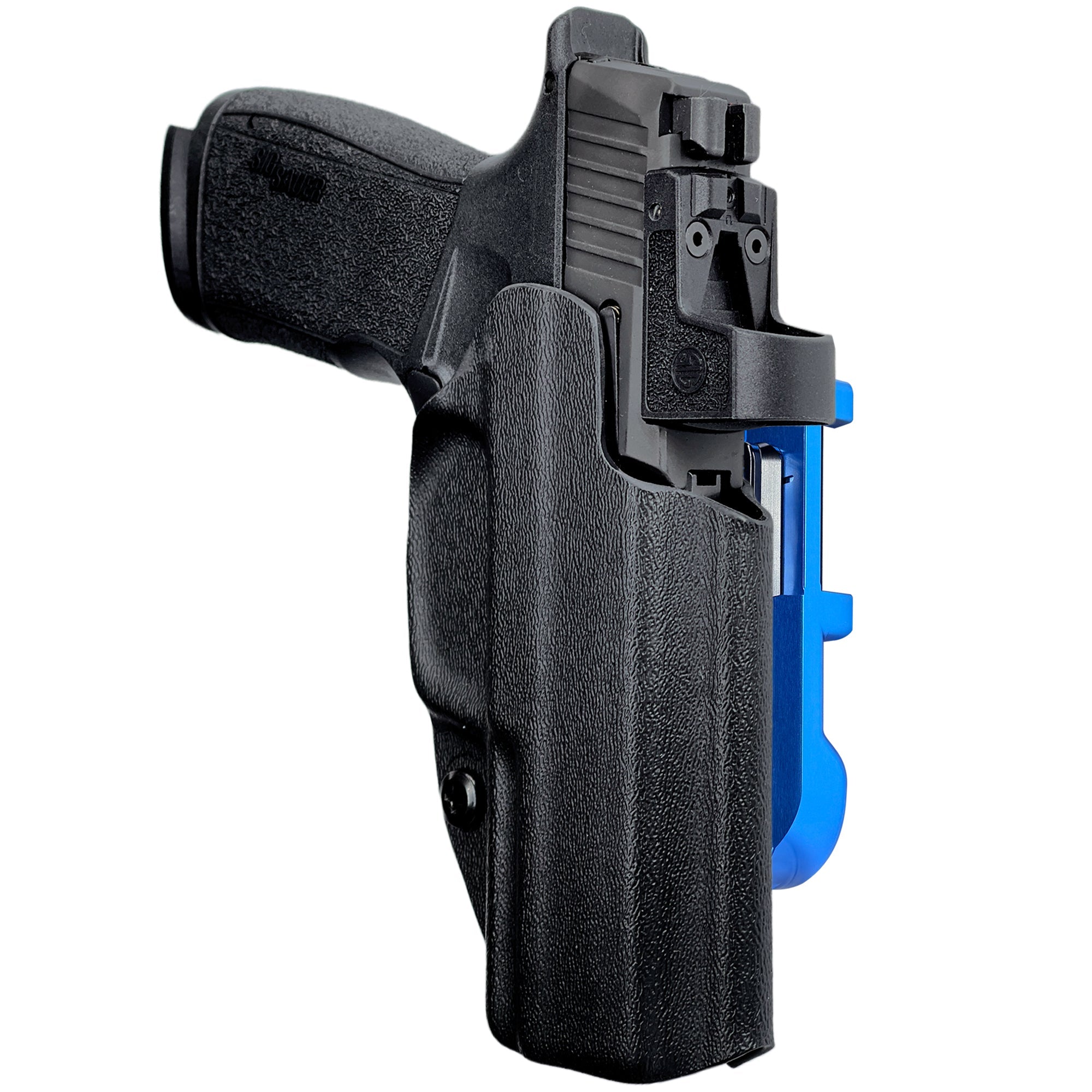 Sig P365 XMACRO IDPA Quick Mount Holster with Blue Belt Attachment, Black Holster Shell