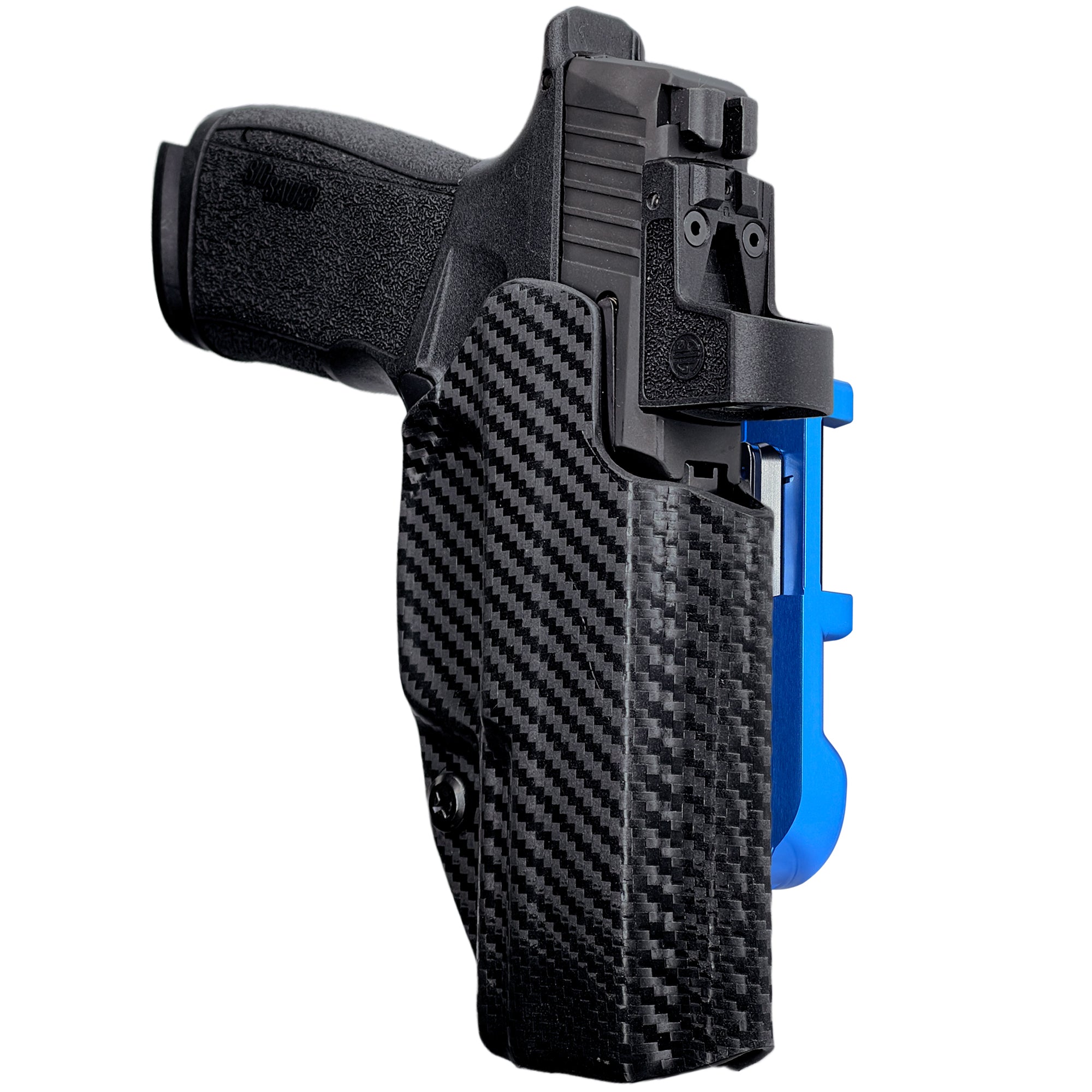 Sig P365 XMACRO IDPA Quick Mount Holster with Blue Belt Attachment, Carbon Fiber Holster Shell