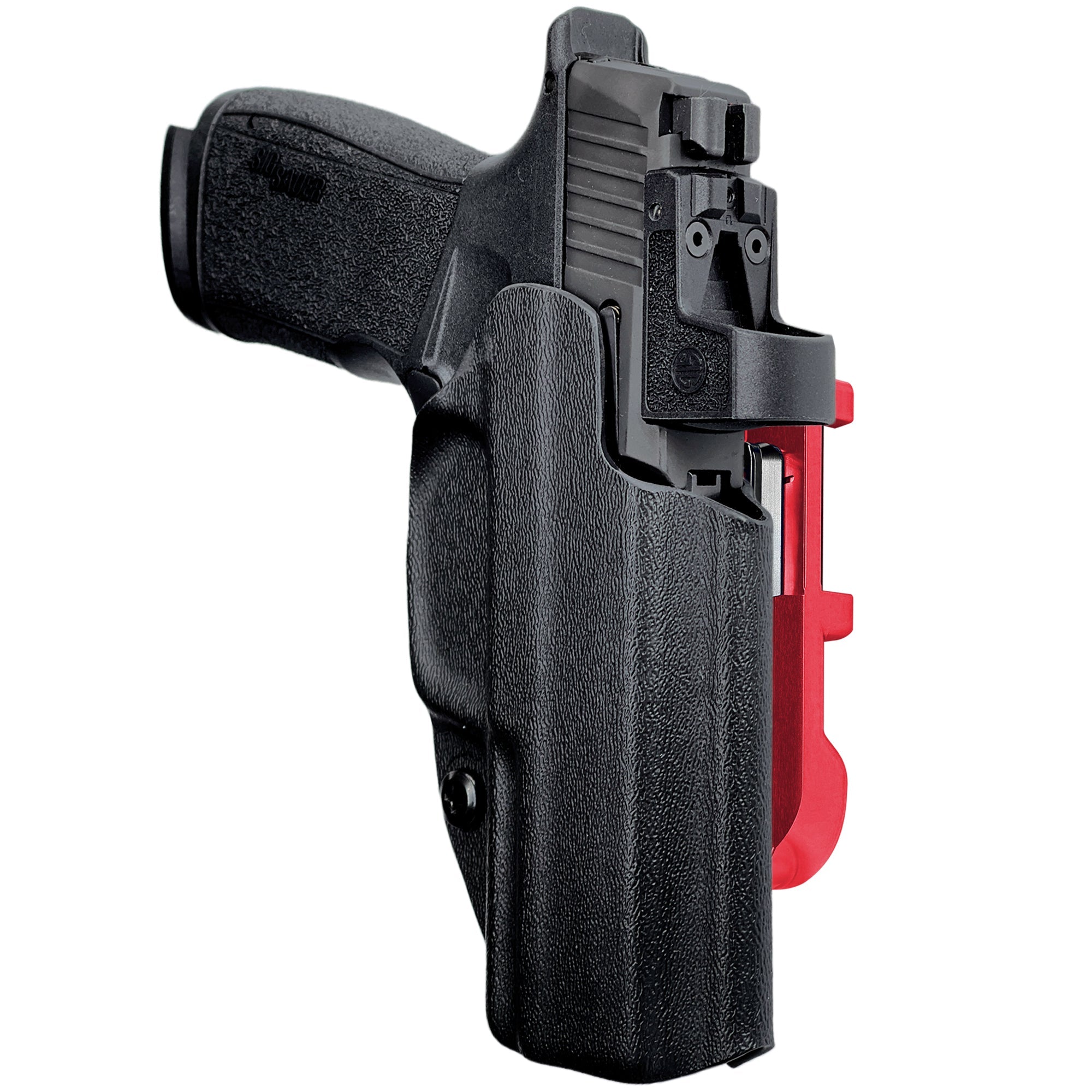 Sig P365 XMACRO IDPA Quick Mount Holster with Red Belt Attachment, Black Holster Shell