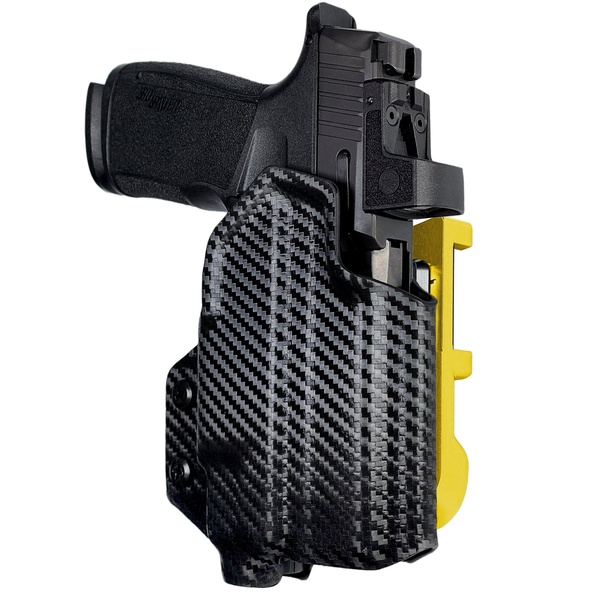 Sig P365 XMACRO w/ TLR-7/8 IDPA Quick Mount Holster with 24K Gold Belt Attachment, Carbon Fiber Holster Shell