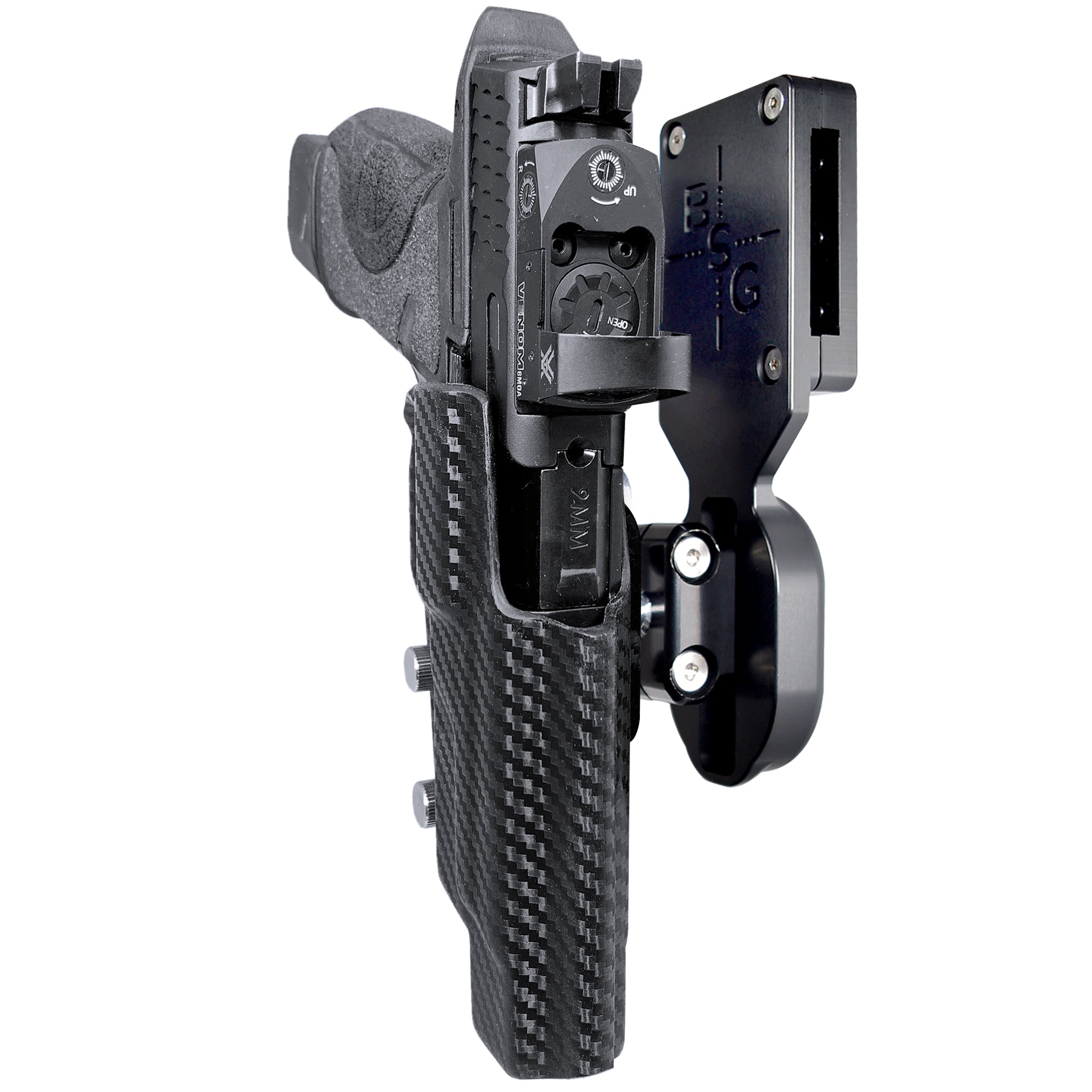 Smith & Wesson M&P9/40 5'' w/ Align Tactical Thumb Rest Pro Ball Joint Competition Holster in Carbon Fiber