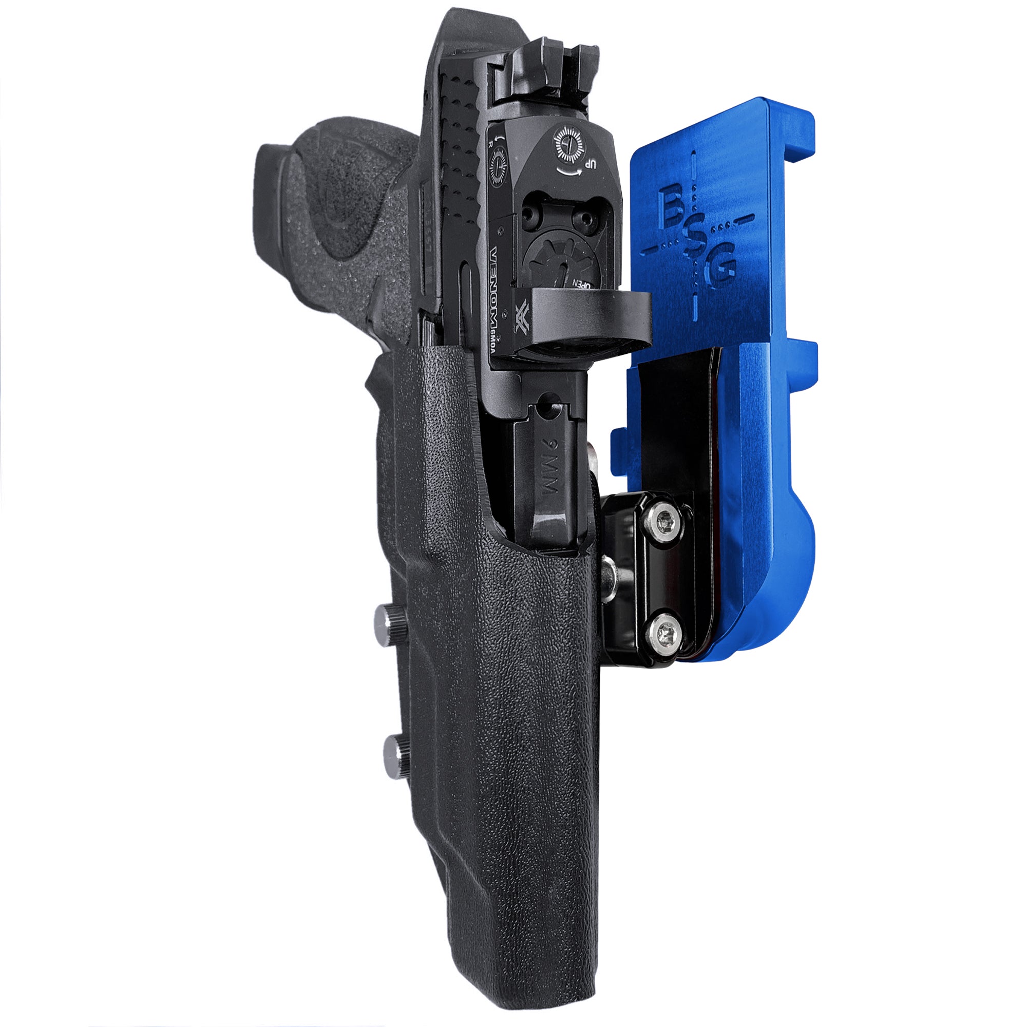 S&W M&P 5'' IPSC/USPA Quick Mount Ball Joint Holster with Blue Belt Attachment, Black Holster Shell