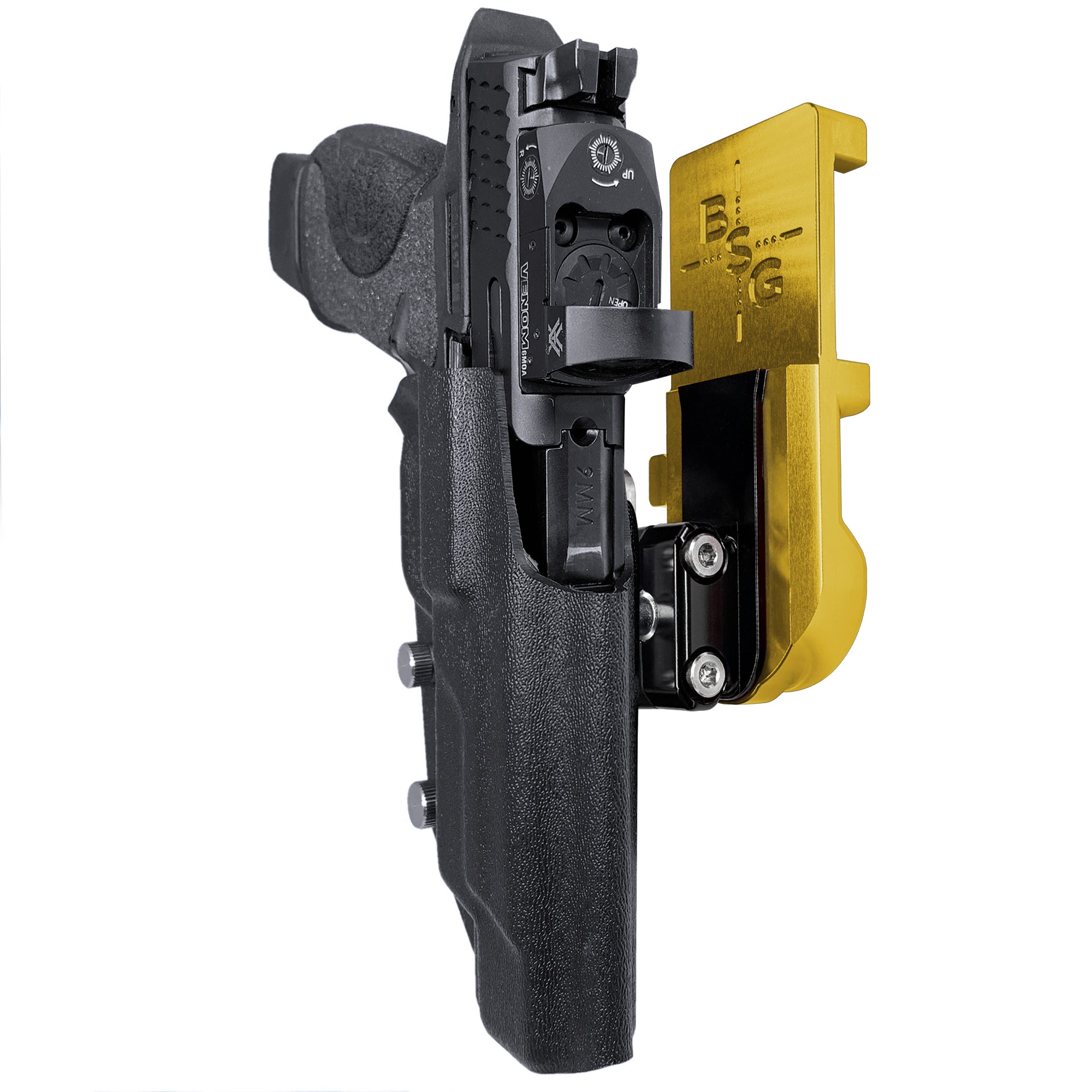 S&W M&P 5'' IPSC/USPA Quick Mount Ball Joint Holster with 24K Gold Belt Attachment, Black Holster Shell