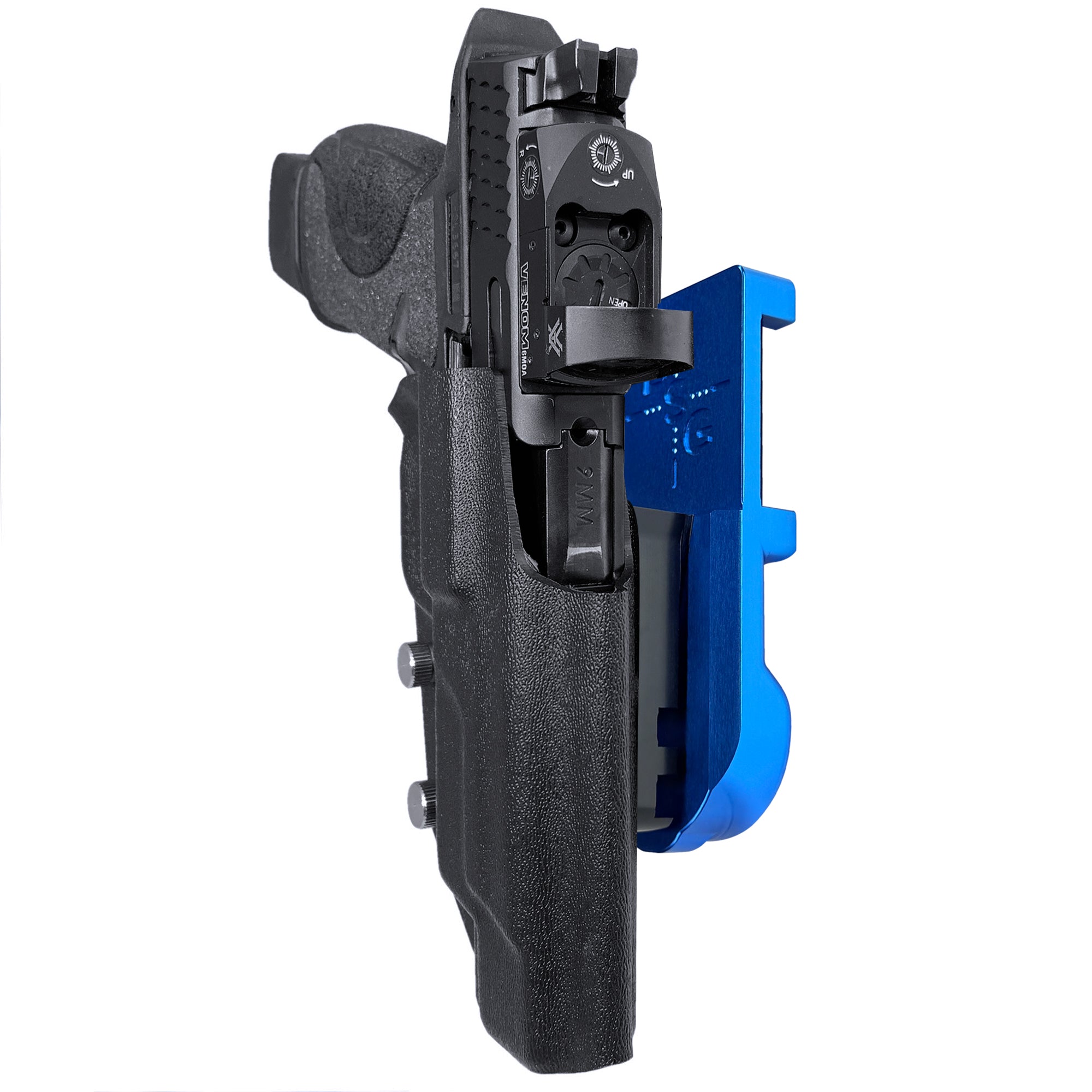 S&W M&P 5'' IPSC/USPA Quick Mount Holster with Blue Belt Attachment, Black Holster Shell