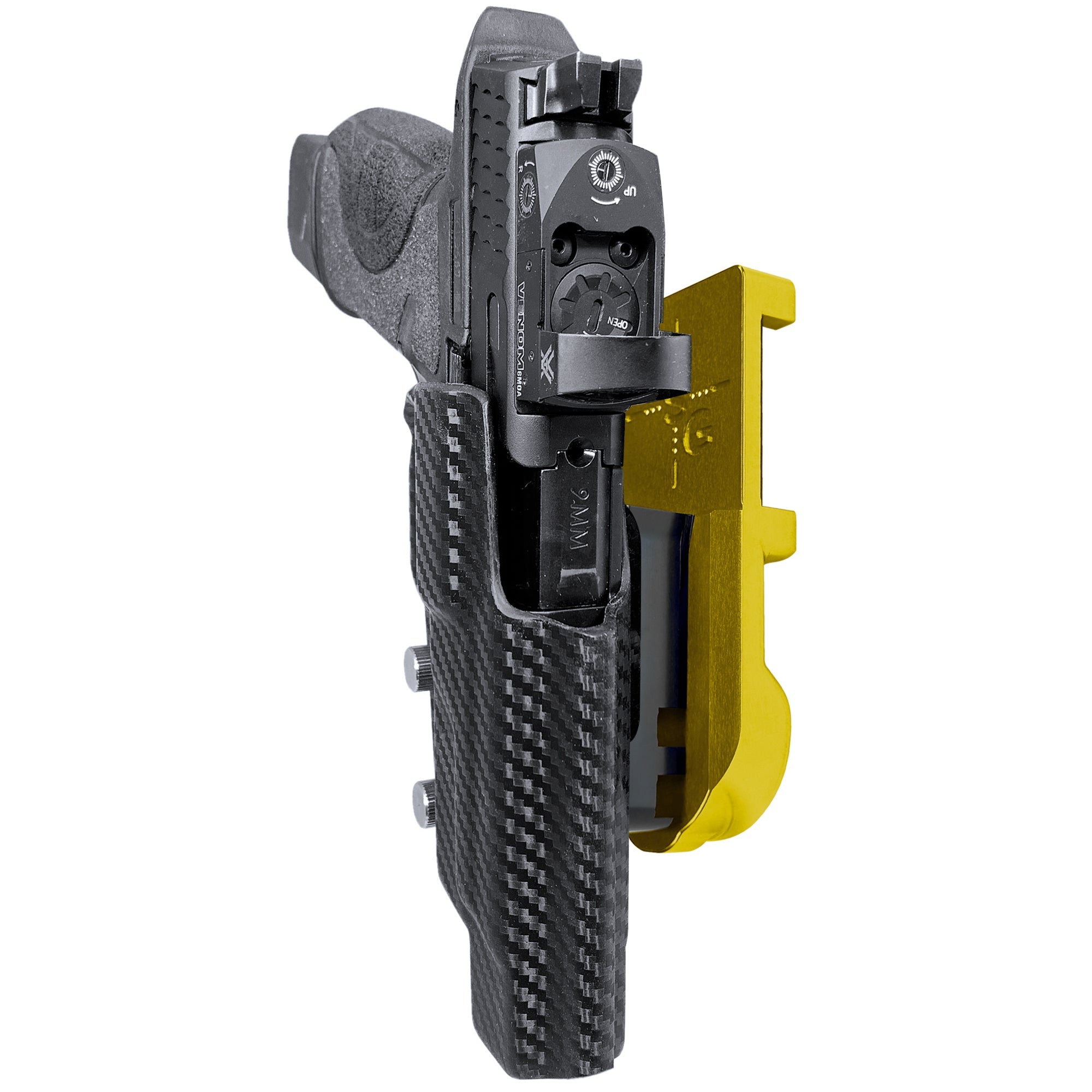 S&W M&P 5'' IPSC/USPA Quick Mount Holster with 24K Gold Belt Attachment, Carbon Fiber Holster Shell