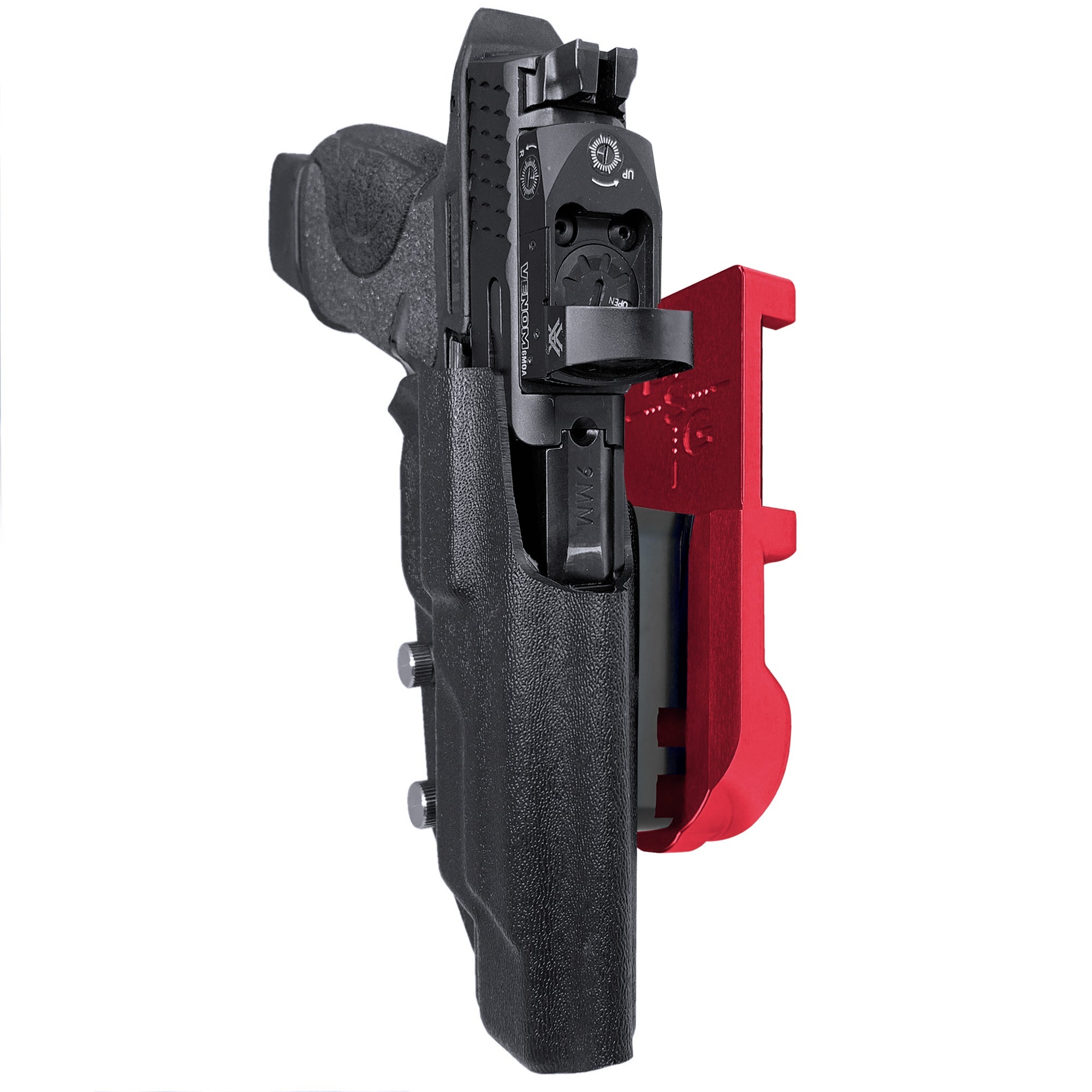 S&W M&P 5'' IPSC/USPA Quick Mount Holster with Red Belt Attachment, Black Holster Shell