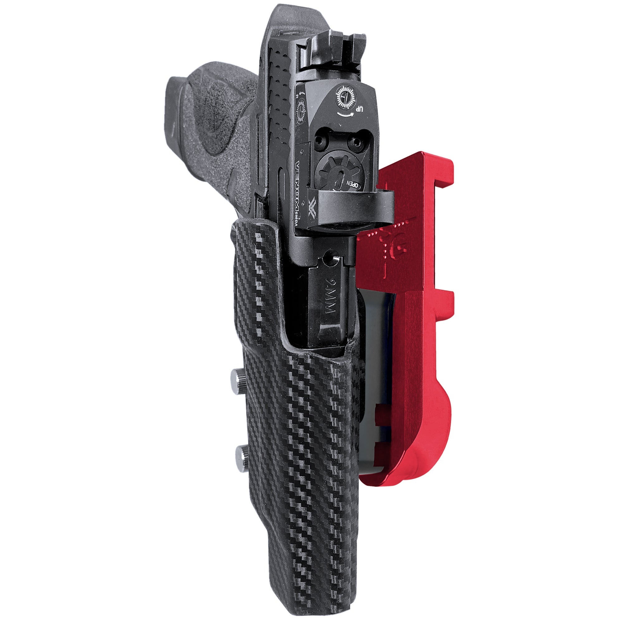 S&W M&P 5'' IPSC/USPA Quick Mount Holster with Red Belt Attachment, Carbon Fiber Holster Shell