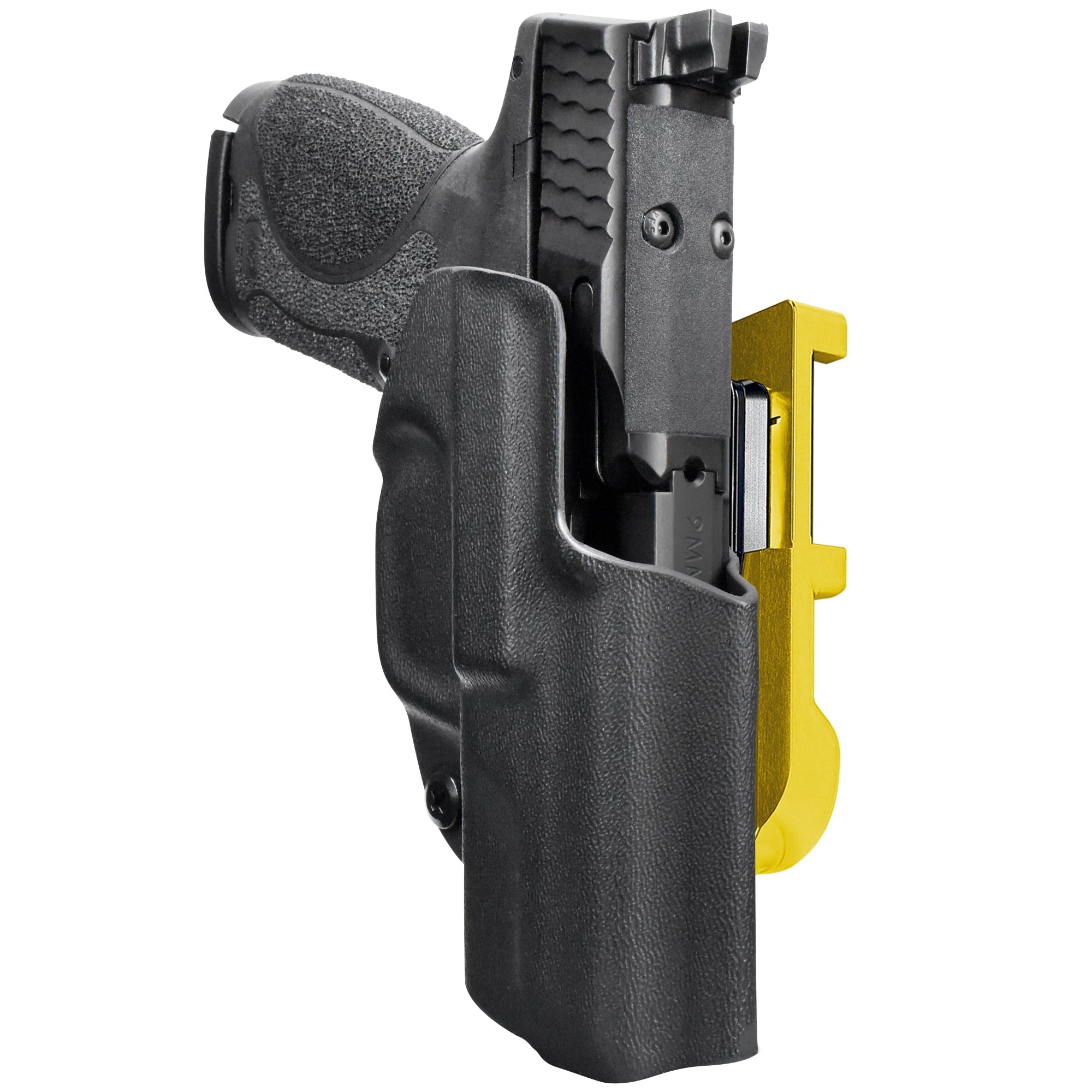 S&W MP9 Subcompact 3.6'' IDPA Quick Mount Holster with 24K Gold Belt Attachment, Black Holster Shell