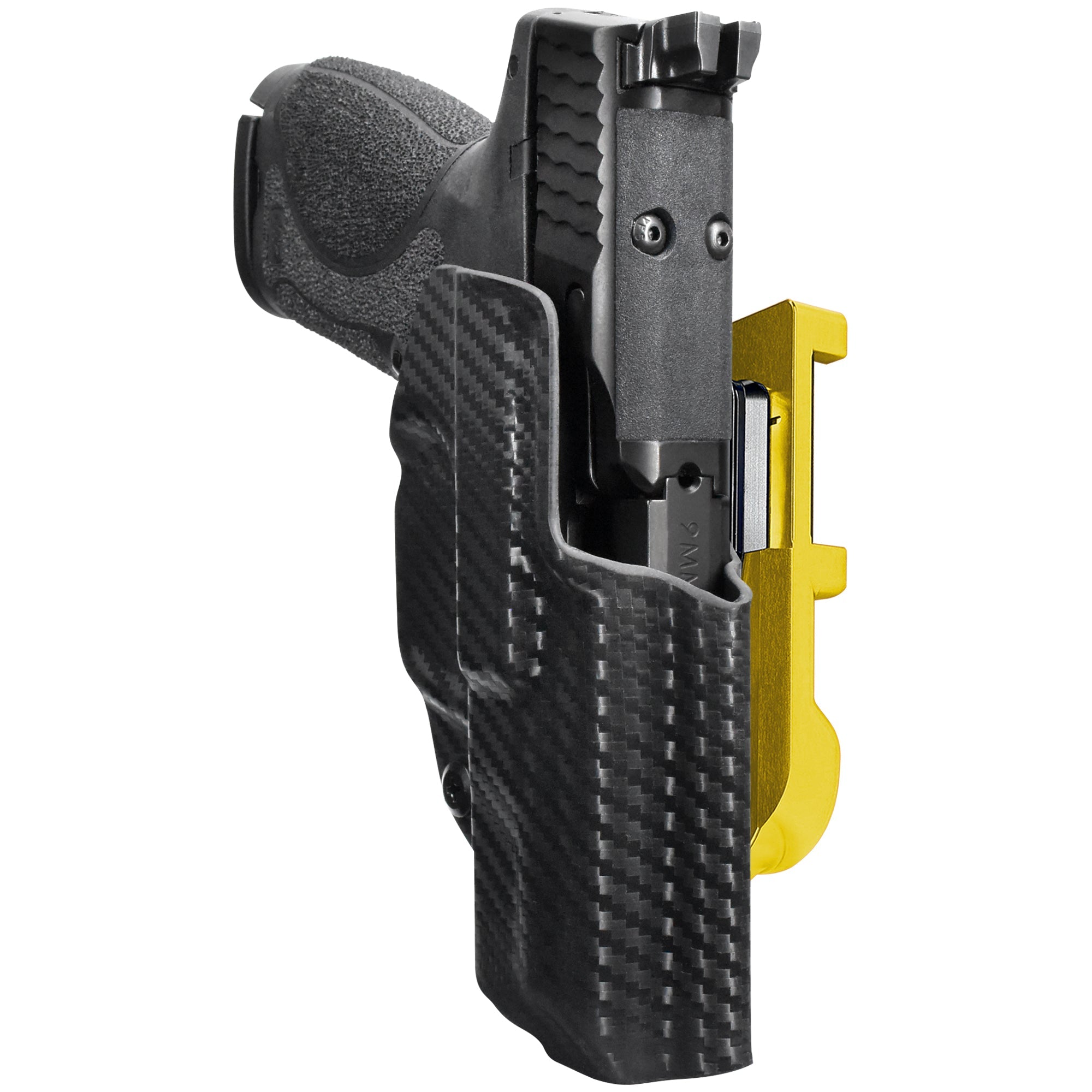 S&W MP9 Subcompact 3.6'' IDPA Quick Mount Holster with 24K Gold Belt Attachment, Carbon Fiber Holster Shell