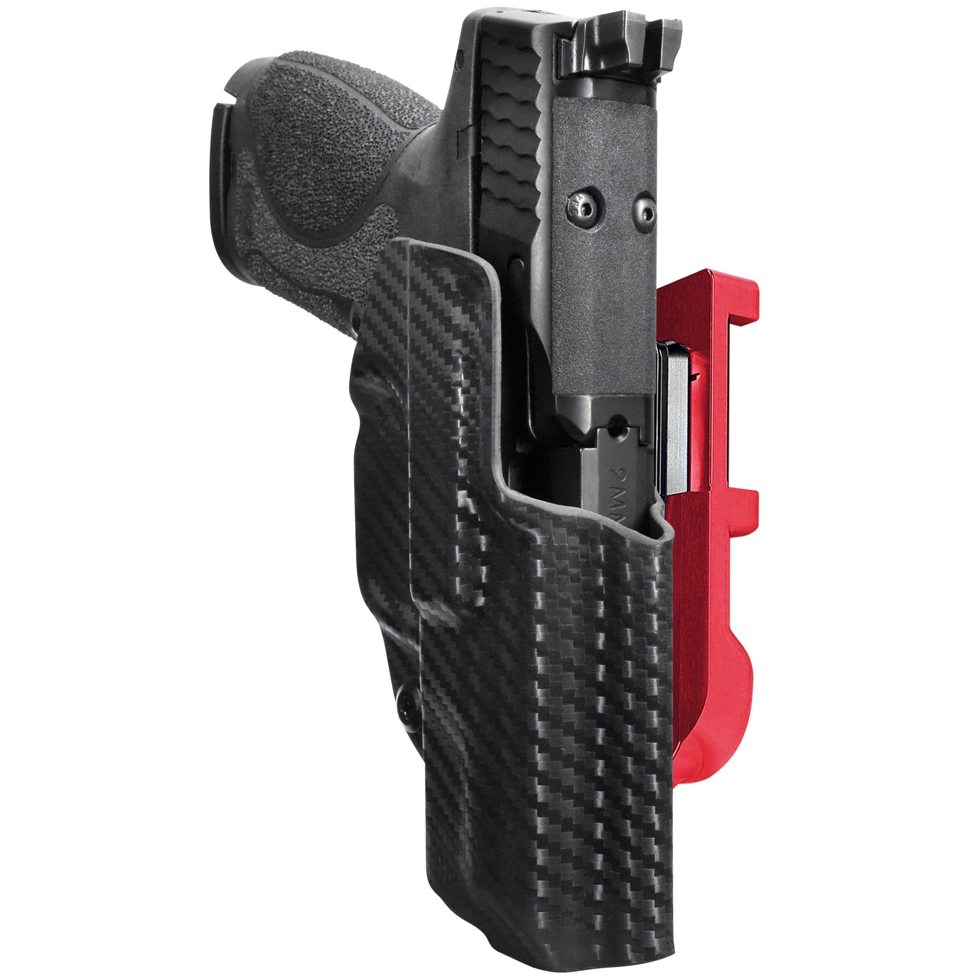 S&W MP9 Subcompact 3.6'' IDPA Quick Mount Holster with Red Belt Attachment, Carbon Fiber Holster Shell
