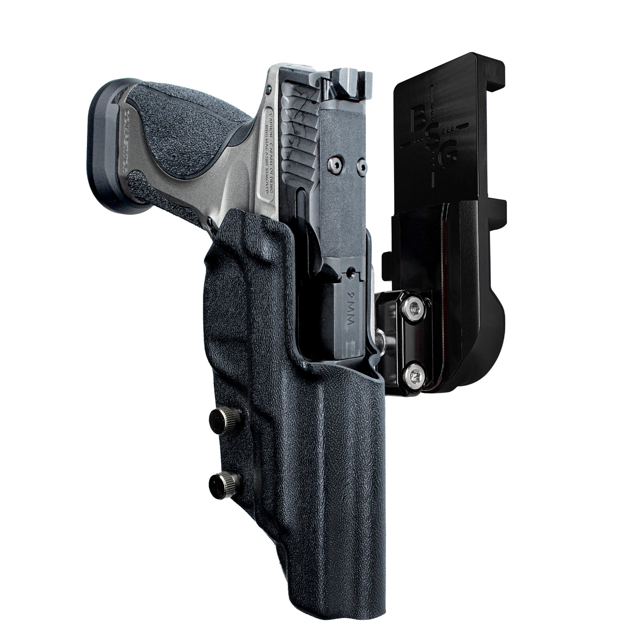 S&W M&P9 Competitor IPSC/USPA Quick Mount Ball Joint Holster with Black Belt Attachment, Black Holster Shell