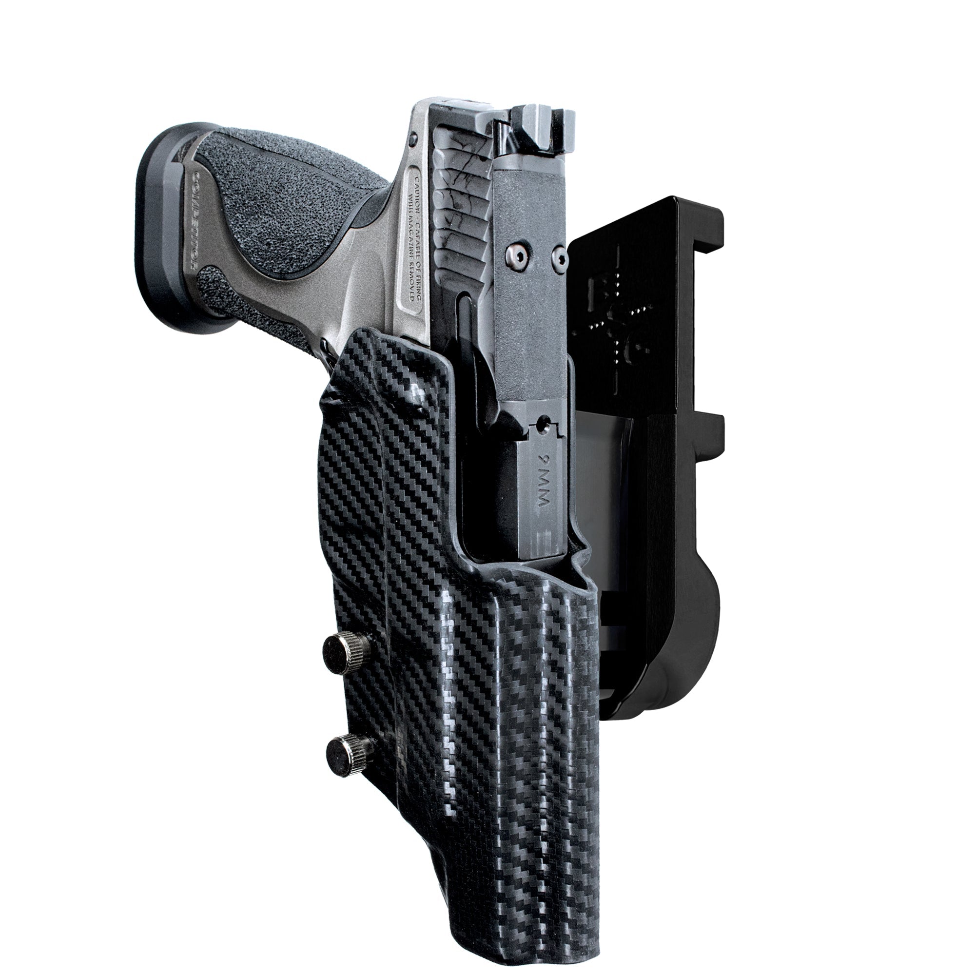 S&W M&P9 Competitor IPSC/USPA Quick Mount Holster with Black Belt Attachment, Carbon Fiber Holster Shell