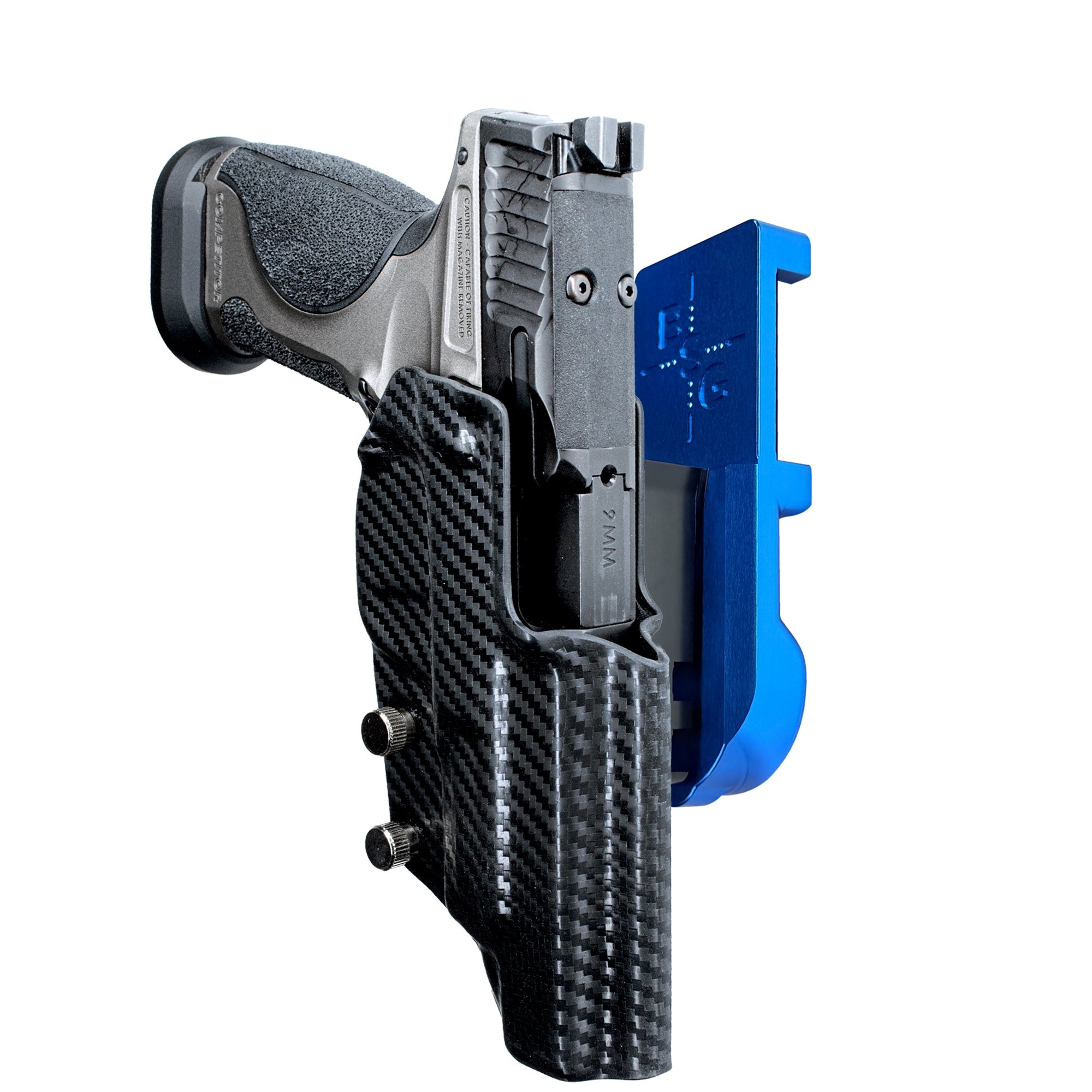 S&W M&P9 Competitor IPSC/USPA Quick Mount Holster with Blue Belt Attachment, Carbon Fiber Holster Shell