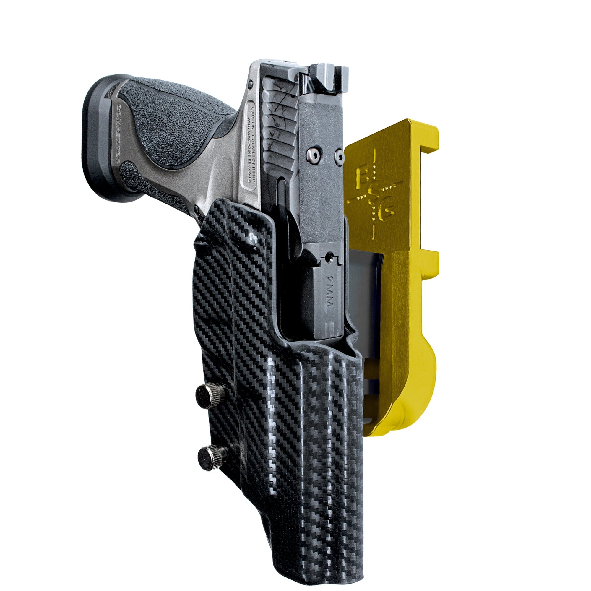 S&W M&P9 Competitor IPSC/USPA Quick Mount Holster with 24K Gold Belt Attachment, Carbon Fiber Holster Shell
