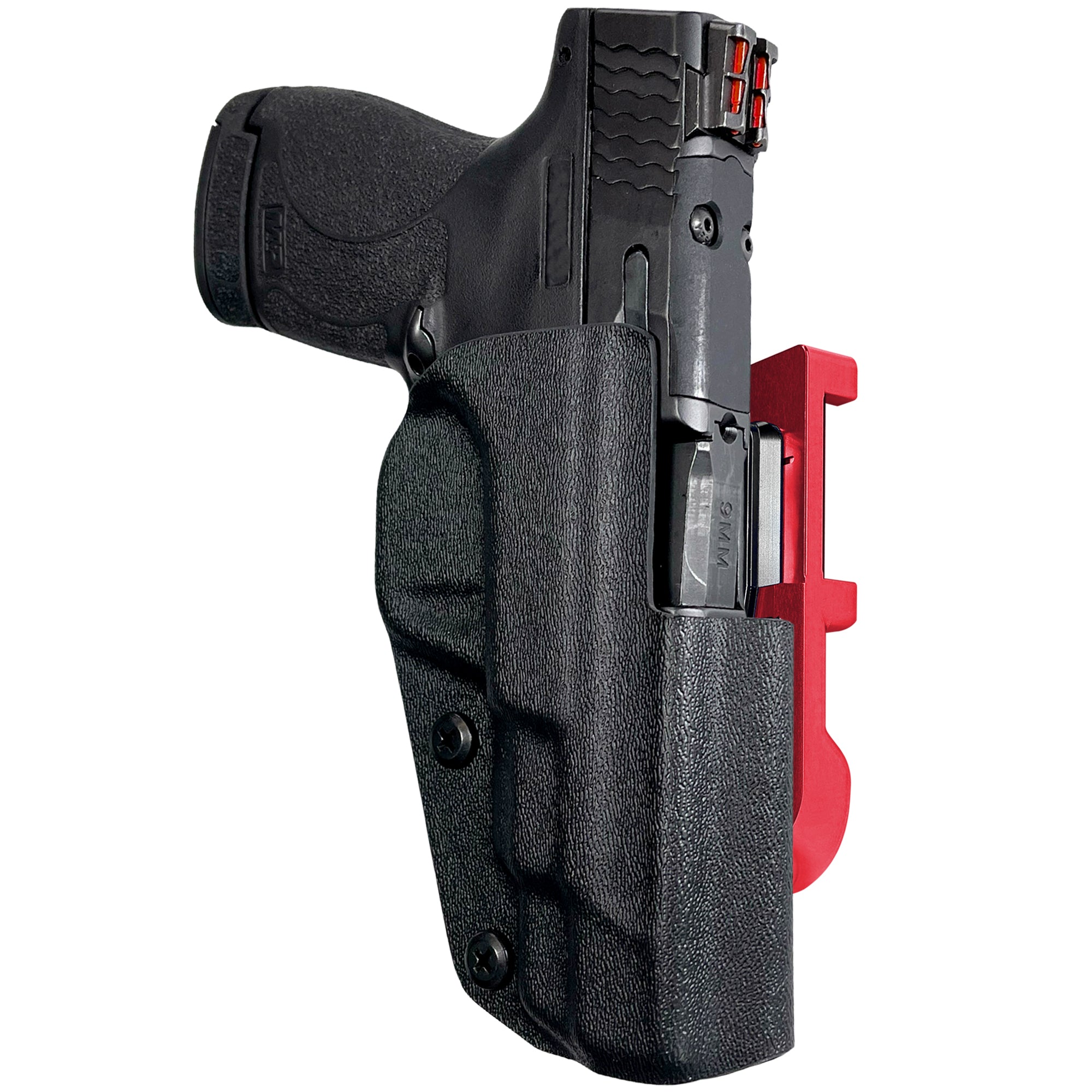 BLANK IDPA Quick Mount Holster with Red Belt Attachment, Black Holster Shell