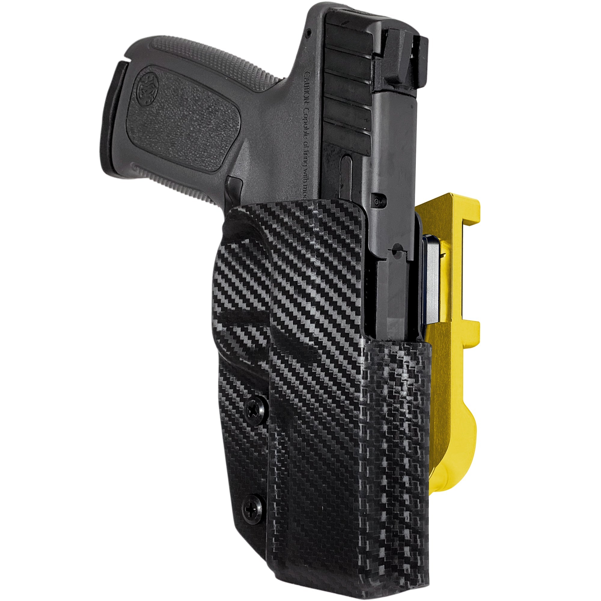 S&W SD9/SD9 VE IDPA Quick Mount Holster with 24K Gold Belt Attachment, Carbon Fiber Holster Shell