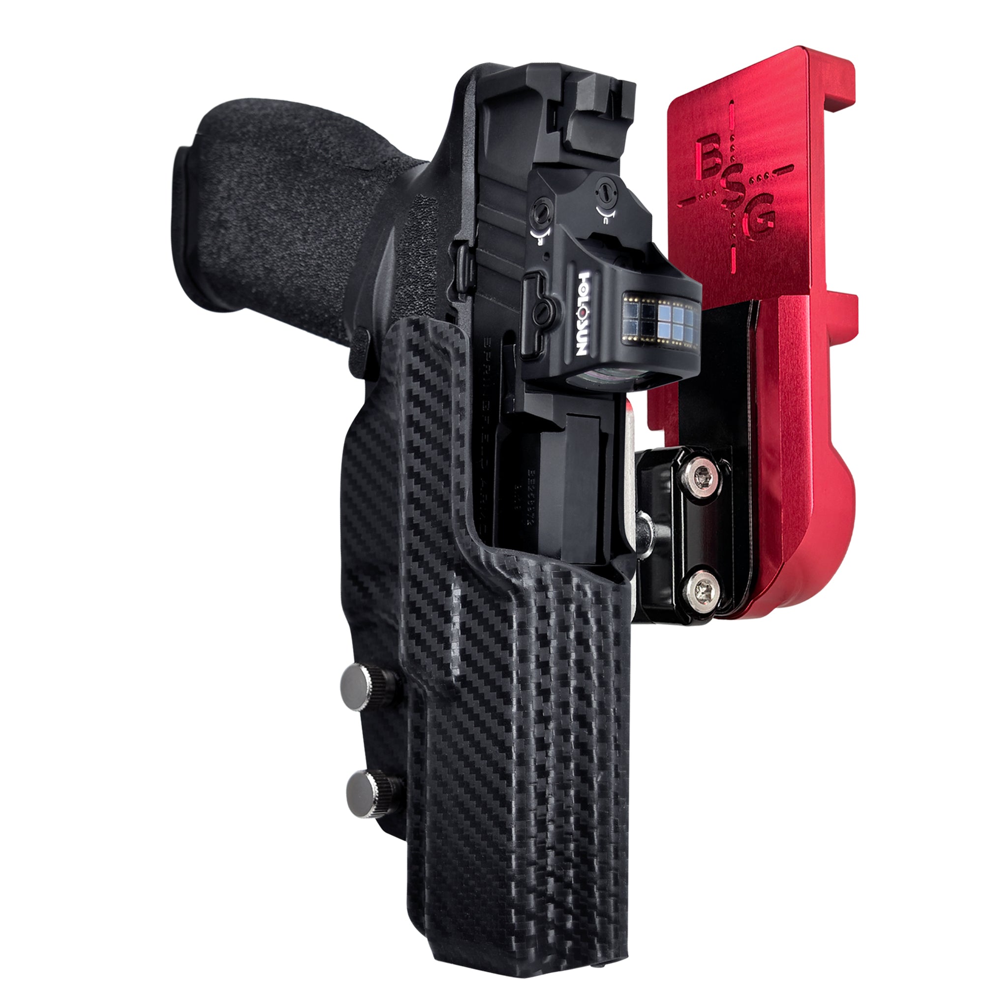 Springfield Echelon IPSC/USPA Quick Mount Ball Joint Holster with Red Belt Attachment, Carbon Fiber Holster Shell