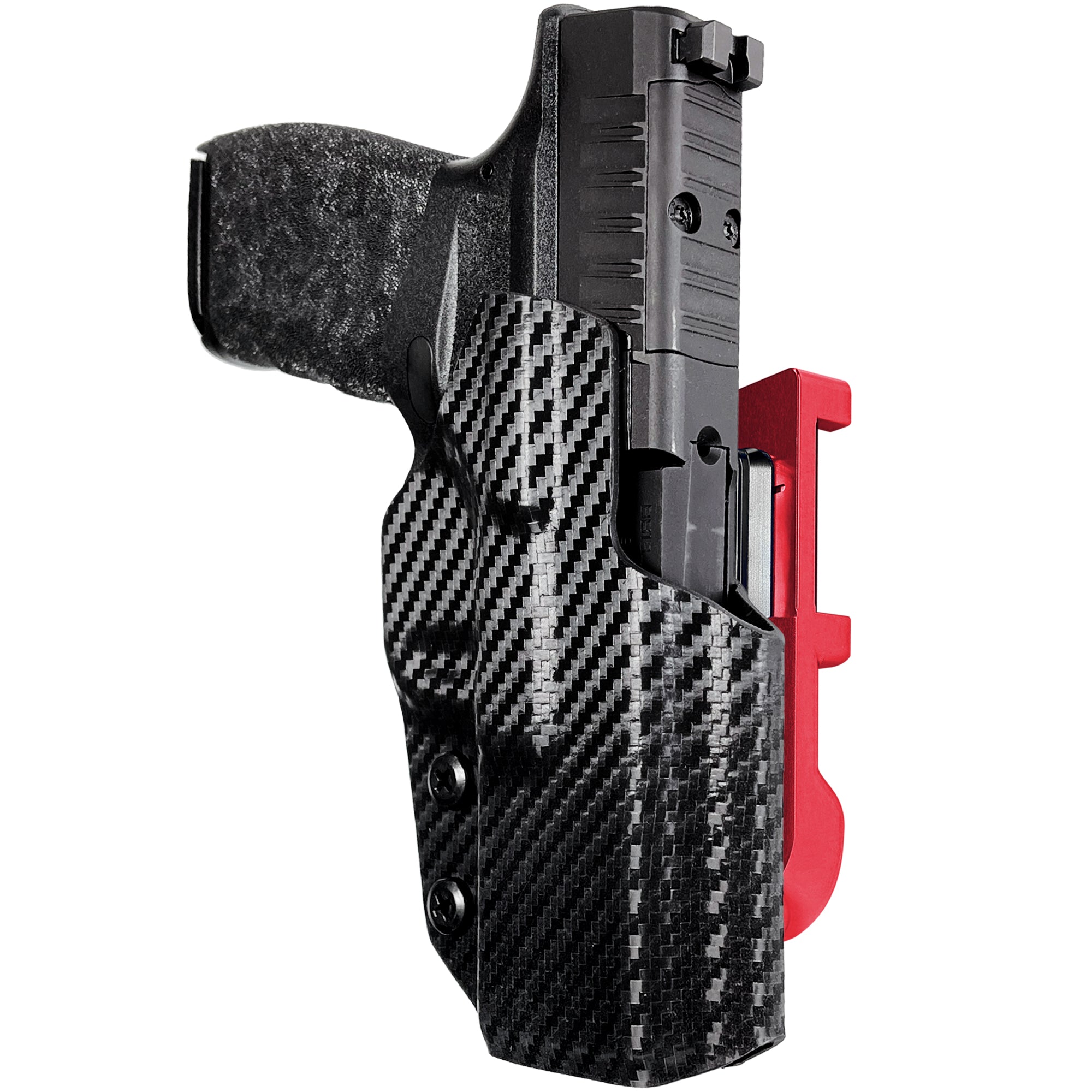 Springfield Hellcat Pro IDPA Quick Mount Holster with Red Belt Attachment, Carbon Fiber Holster Shell