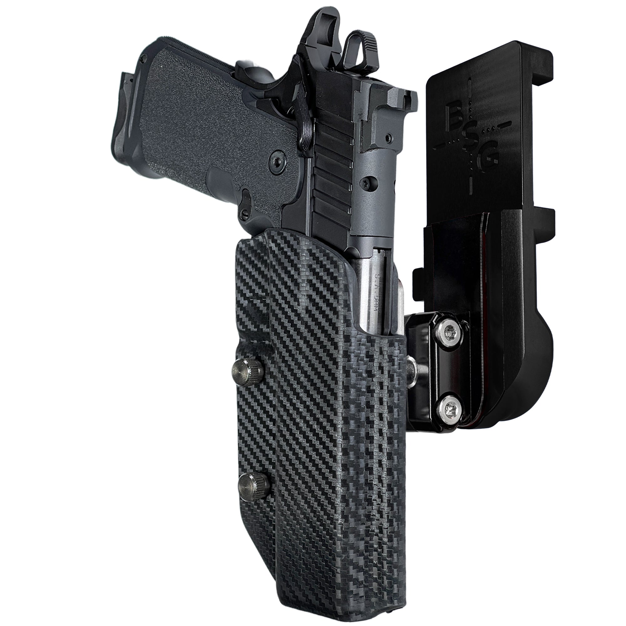 Springfield Prodigy 5'' IPSC/USPA Quick Mount Ball Joint Holster with Black Belt Attachment, Carbon Fiber Holster Shell