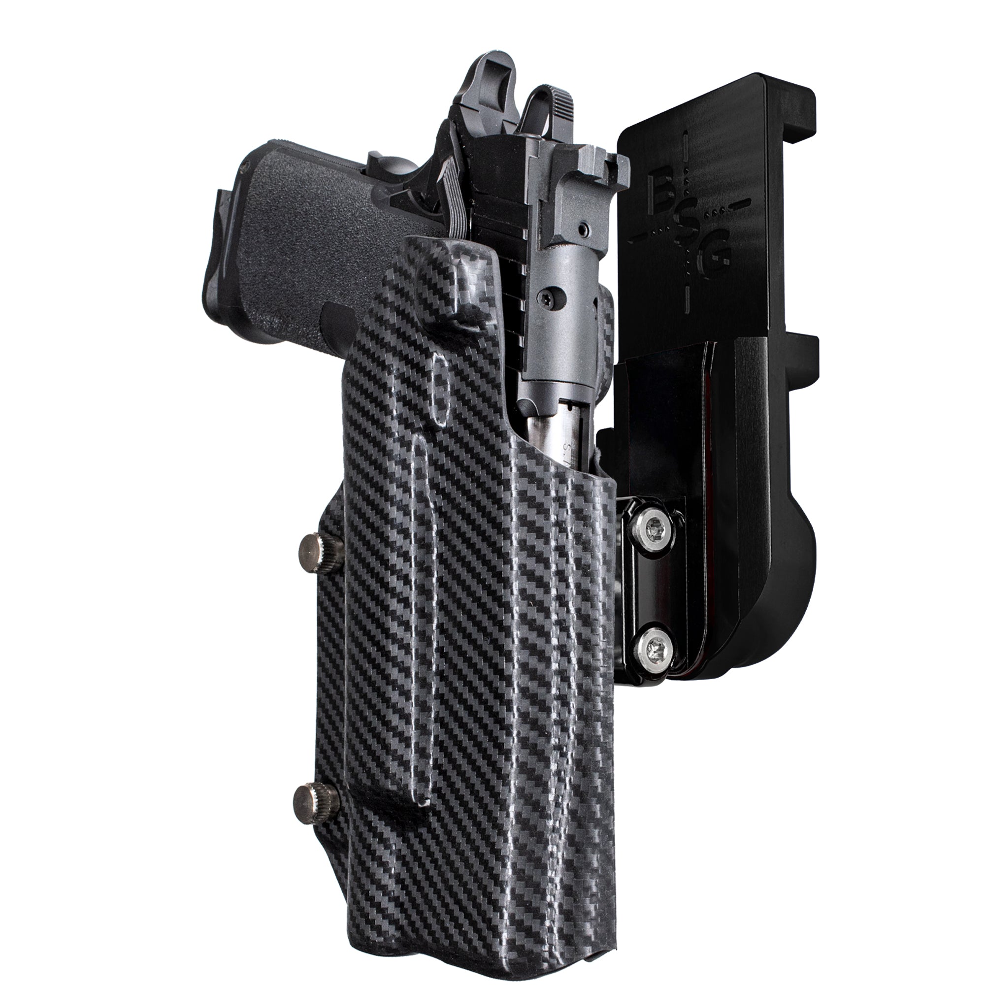 Springfield Prodigy 5 X300UA IPSC/USPA Quick Mount Ball Joint Holster with Black Belt Attachment, Carbon Fiber Holster Shell
