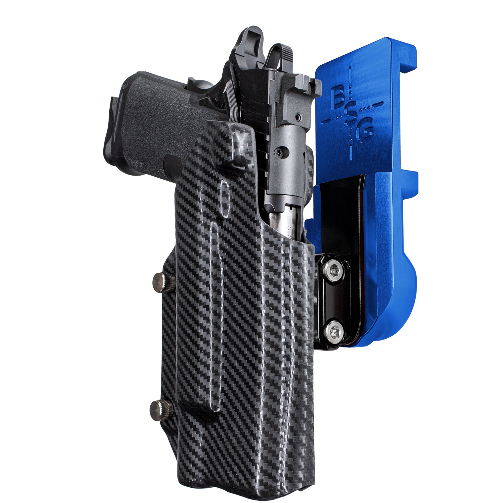 Springfield Prodigy 5 X300UA IPSC/USPA Quick Mount Ball Joint Holster with Blue Belt Attachment, Carbon Fiber Holster Shell