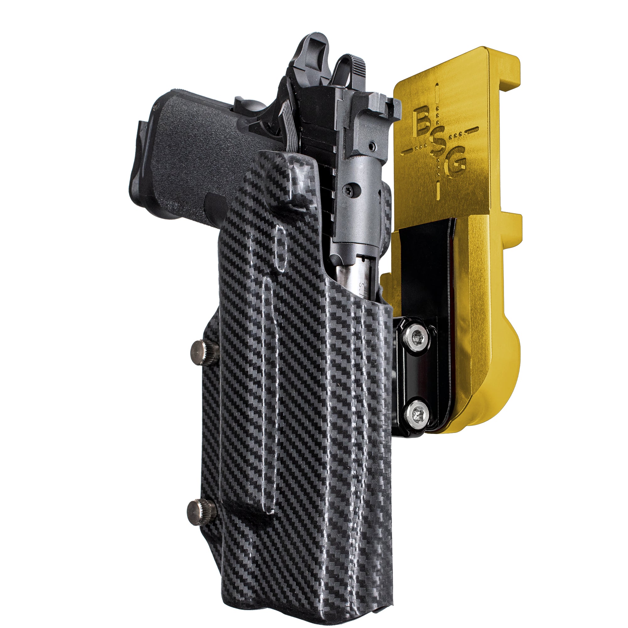 Springfield Prodigy 5 X300UA IPSC/USPA Quick Mount Ball Joint Holster with 24K Gold Belt Attachment, Carbon Fiber Holster Shell