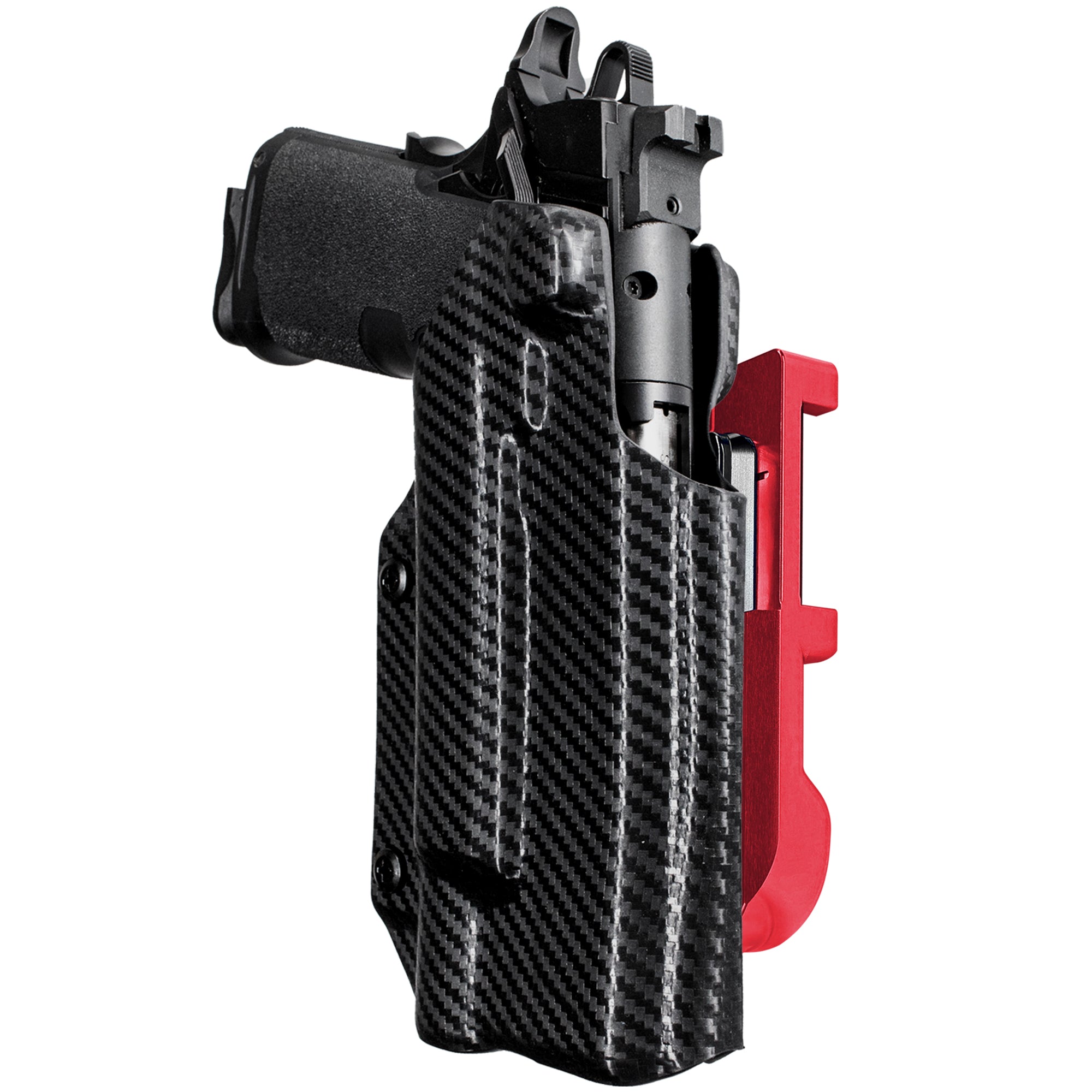 Springfield Prodigy 5 X300UA IDPA Quick Mount Holster with Red Belt Attachment, Carbon Fiber Holster Shell