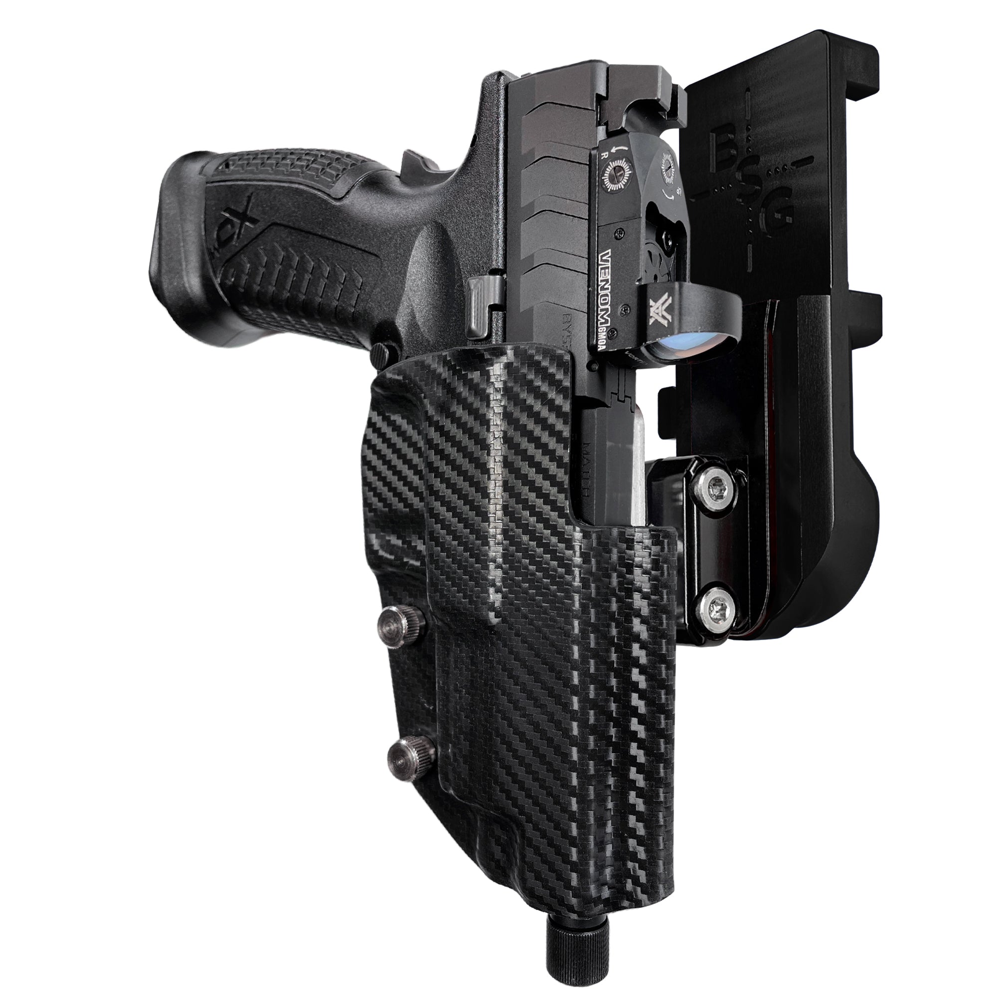 Springfield XD-M Elite 4.5'' IPSC/USPA Quick Mount Ball Joint Holster with Black Belt Attachment, Carbon Fiber Holster Shell