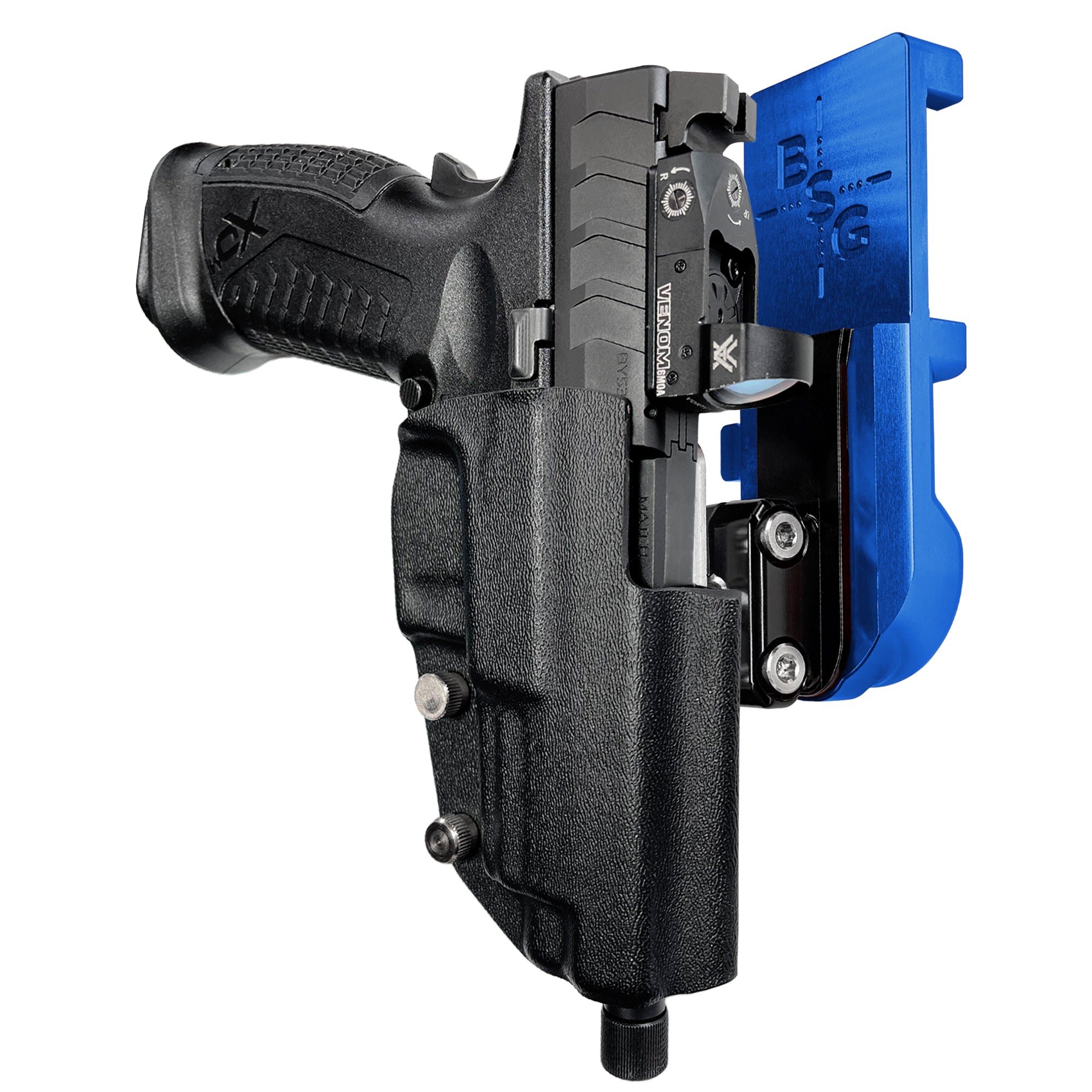 Springfield XD-M Elite 4.5'' IPSC/USPA Quick Mount Ball Joint Holster with Blue Belt Attachment, Black Holster Shell