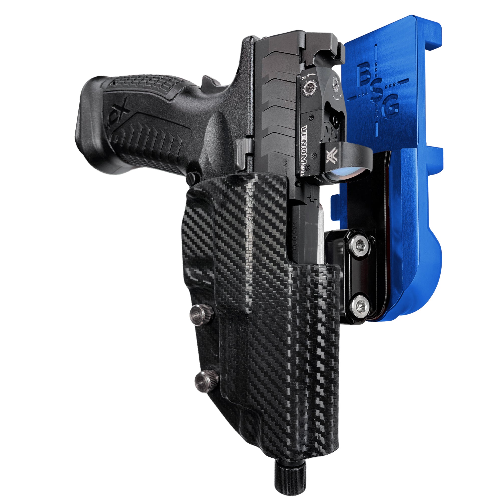 Springfield XD-M Elite 4.5'' IPSC/USPA Quick Mount Ball Joint Holster with Blue Belt Attachment, Carbon Fiber Holster Shell