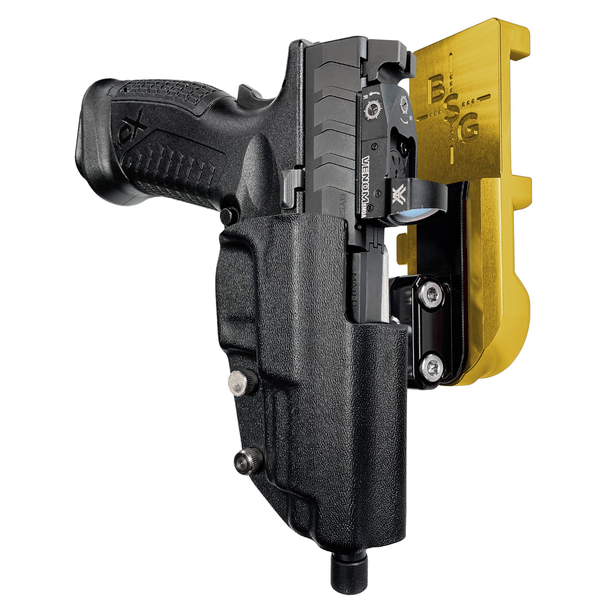 Springfield XD-M Elite 4.5'' IPSC/USPA Quick Mount Ball Joint Holster with 24K Gold Belt Attachment, Black Holster Shell