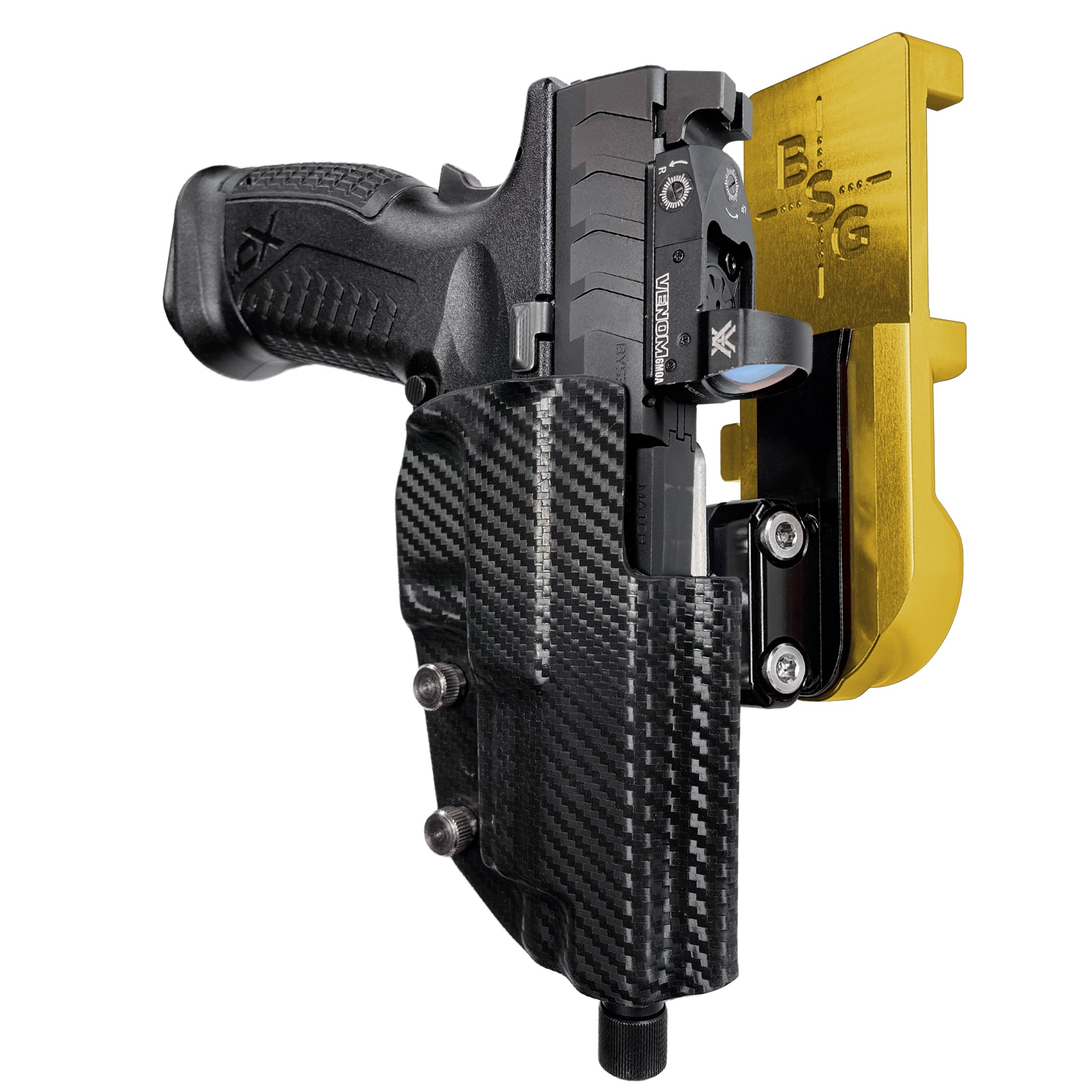 Springfield XD-M Elite 4.5'' IPSC/USPA Quick Mount Ball Joint Holster with 24K Gold Belt Attachment, Carbon Fiber Holster Shell