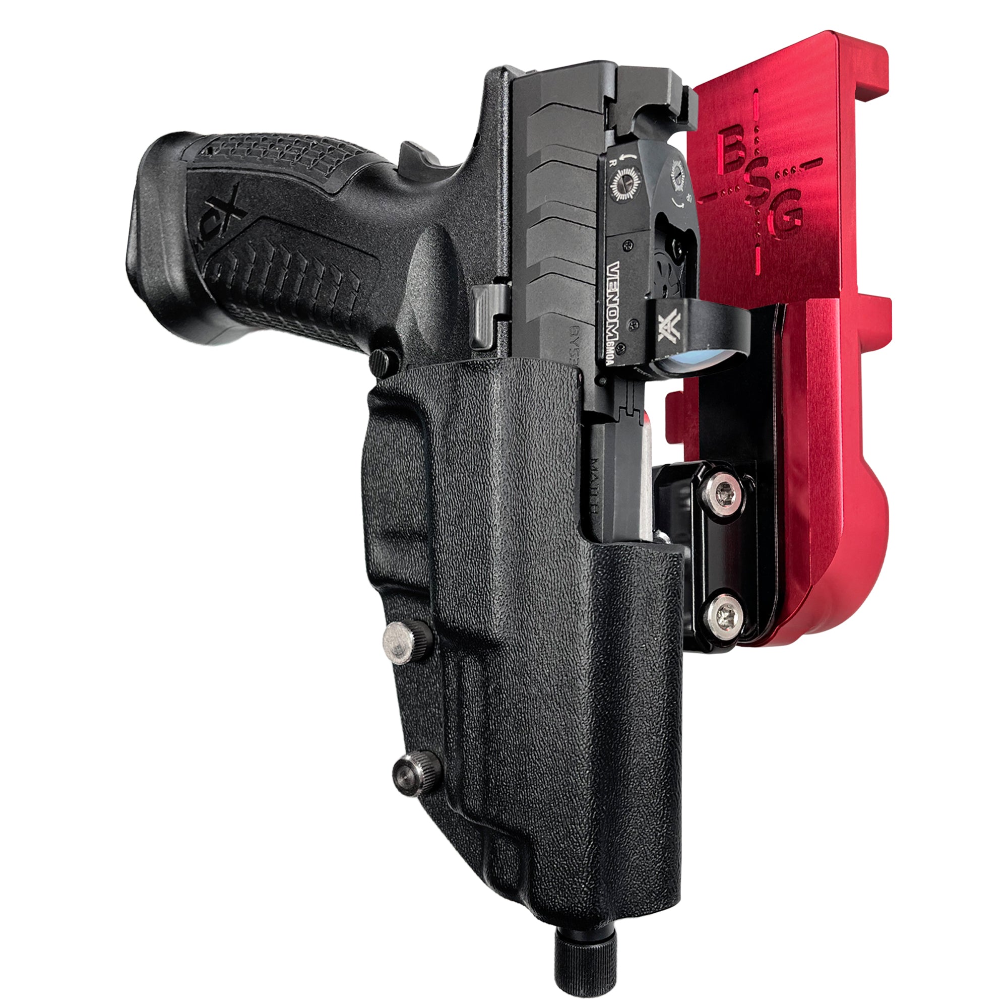Springfield XD-M Elite 4.5'' IPSC/USPA Quick Mount Ball Joint Holster with Red Belt Attachment, Black Holster Shell