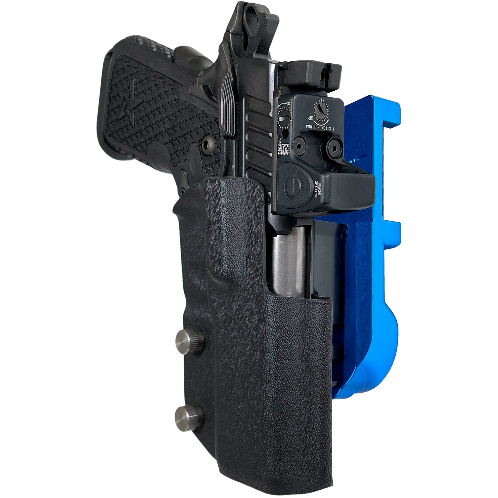 Staccato C2 IPSC/USPA Quick Mount Holster with Blue Belt Attachment, Black Holster Shell