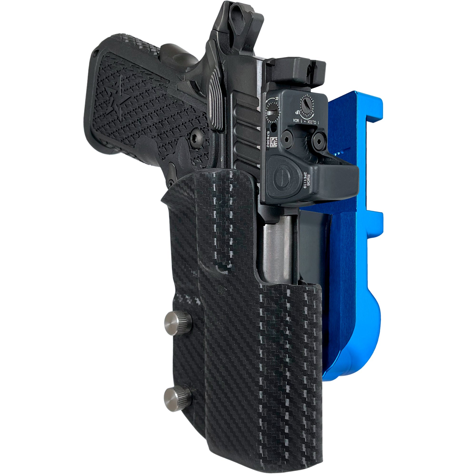 Staccato C2 IPSC/USPA Quick Mount Holster with Blue Belt Attachment, Carbon Fiber Holster Shell