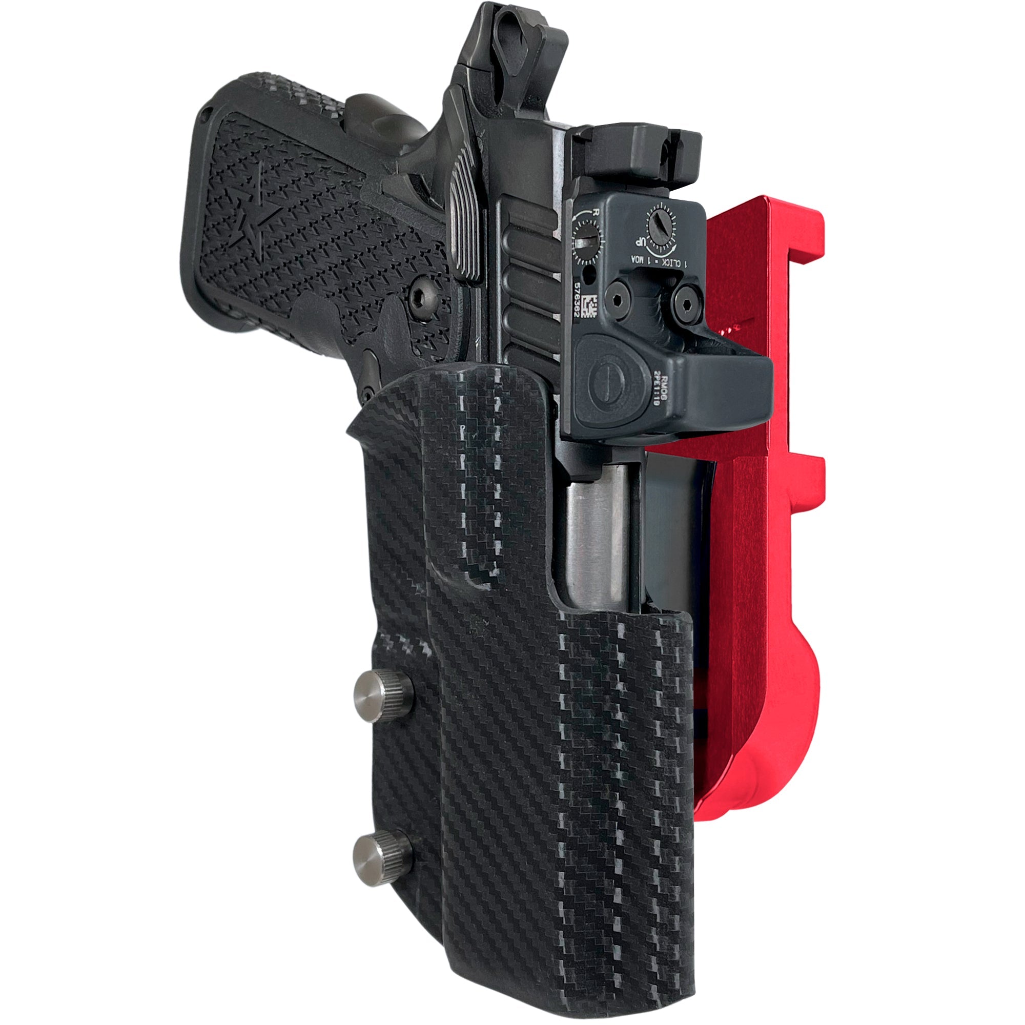 Staccato C2 IPSC/USPA Quick Mount Holster with Red Belt Attachment, Carbon Fiber Holster Shell
