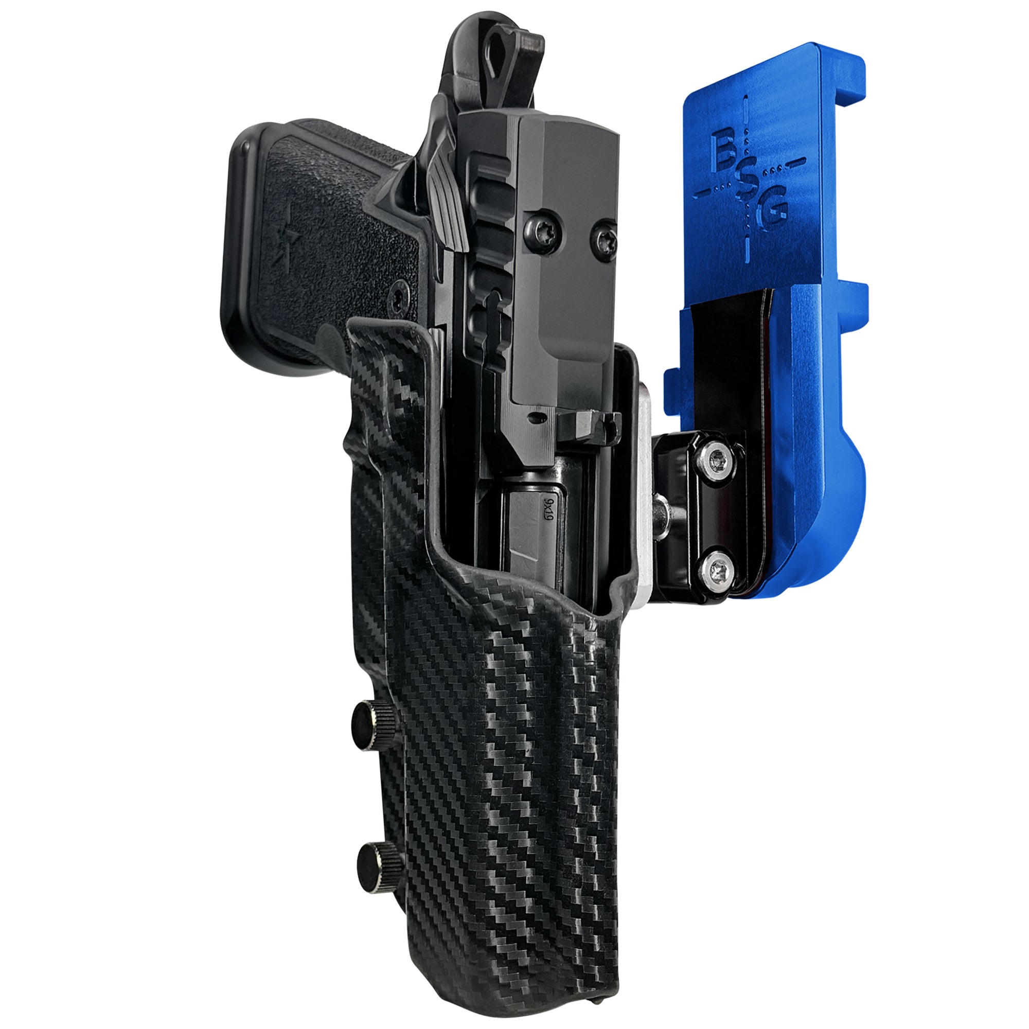 Staccato HD C4X IPSC/USPA Quick Mount Ball Joint Holster with Blue Belt Attachment, Carbon Fiber Holster Shell