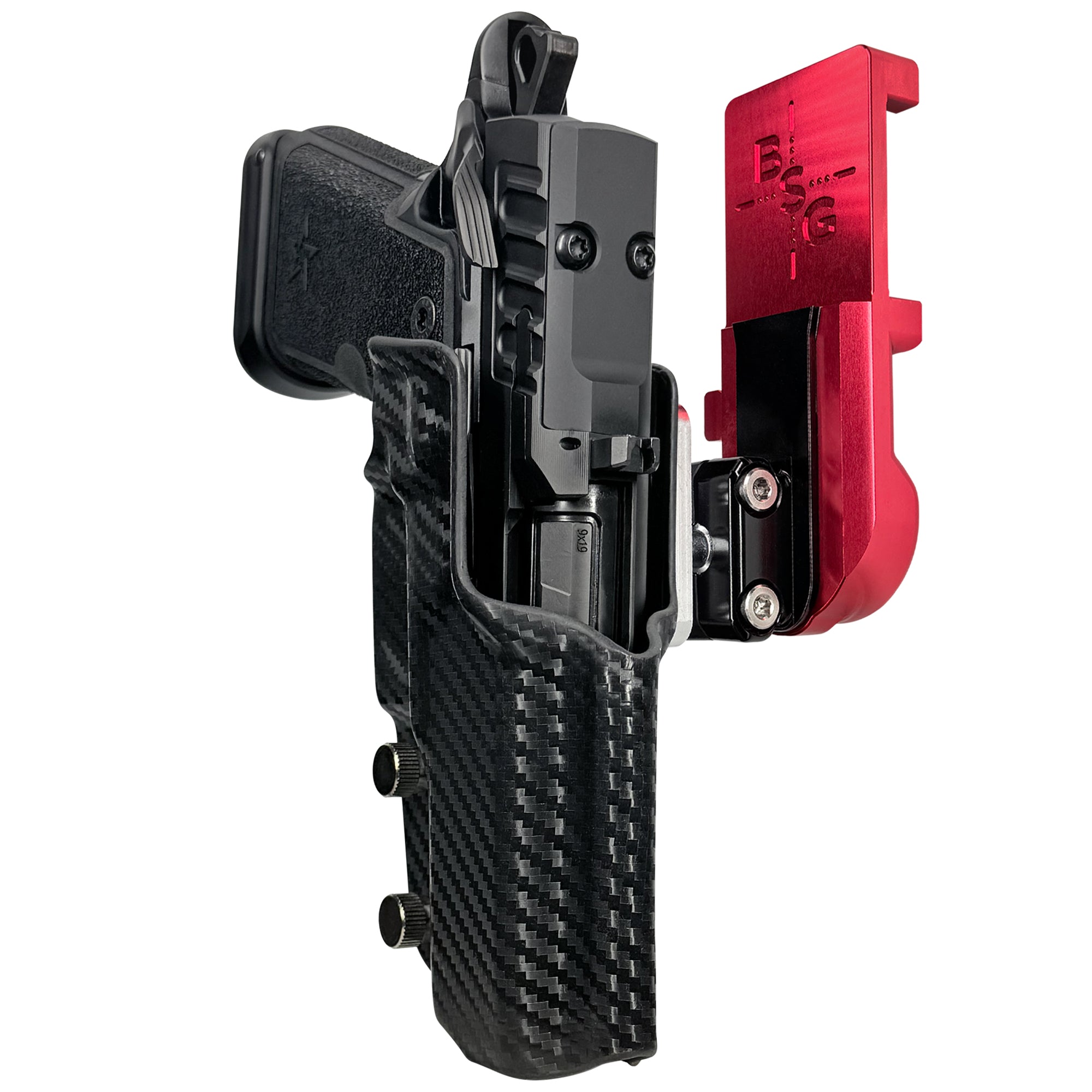 Staccato HD C4X IPSC/USPA Quick Mount Ball Joint Holster with Red Belt Attachment, Carbon Fiber Holster Shell