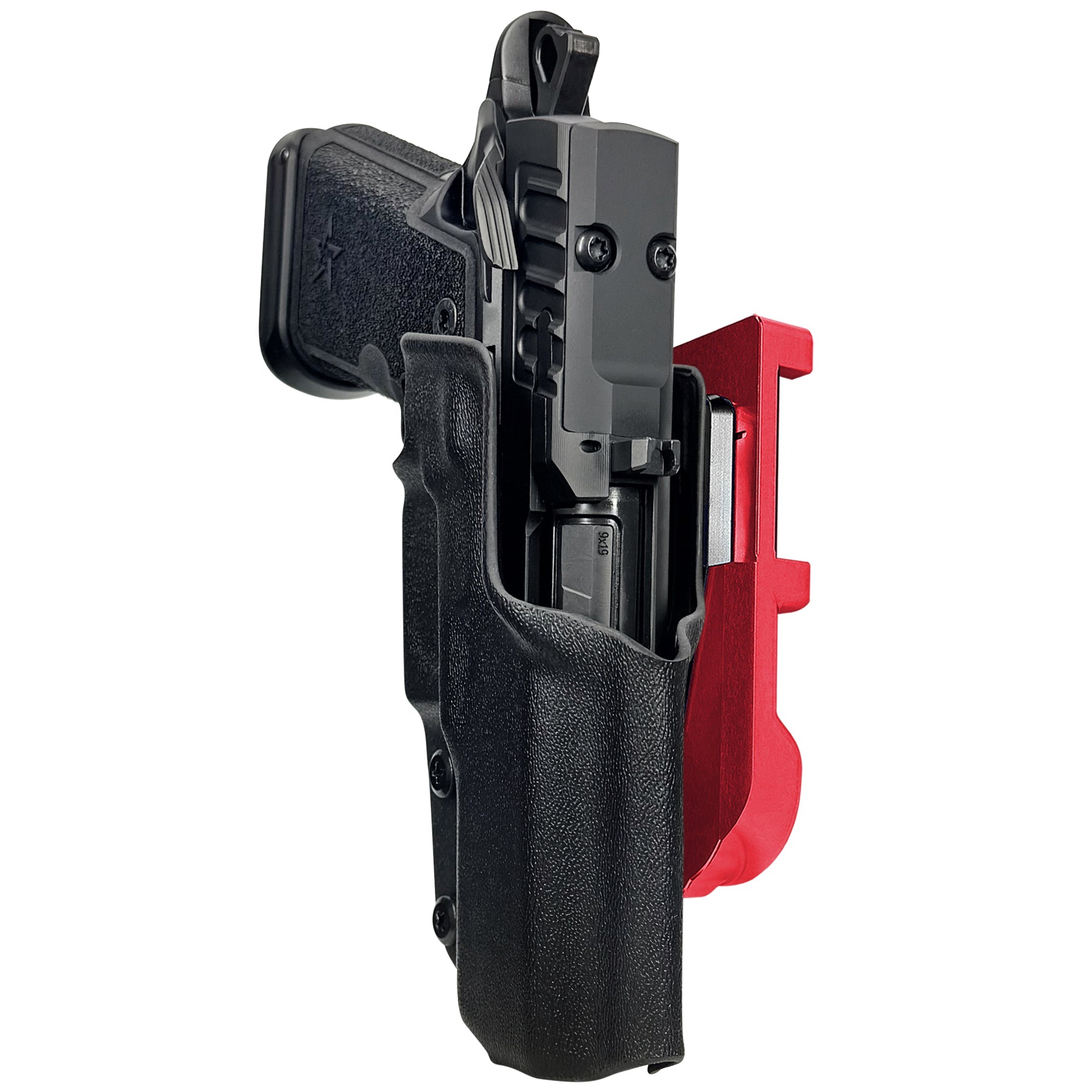 Staccato HD C4X IDPA Quick Mount Holster with Red Belt Attachment, Black Holster Shell