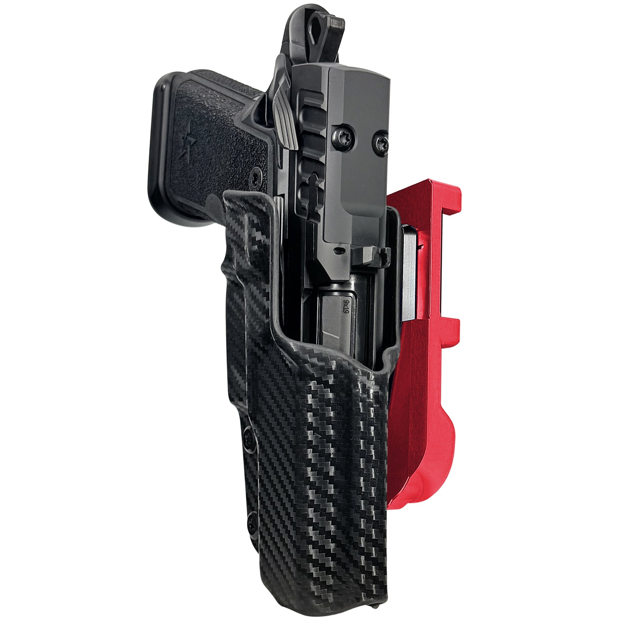 Staccato HD C4X IDPA Quick Mount Holster with Red Belt Attachment, Carbon Fiber Holster Shell